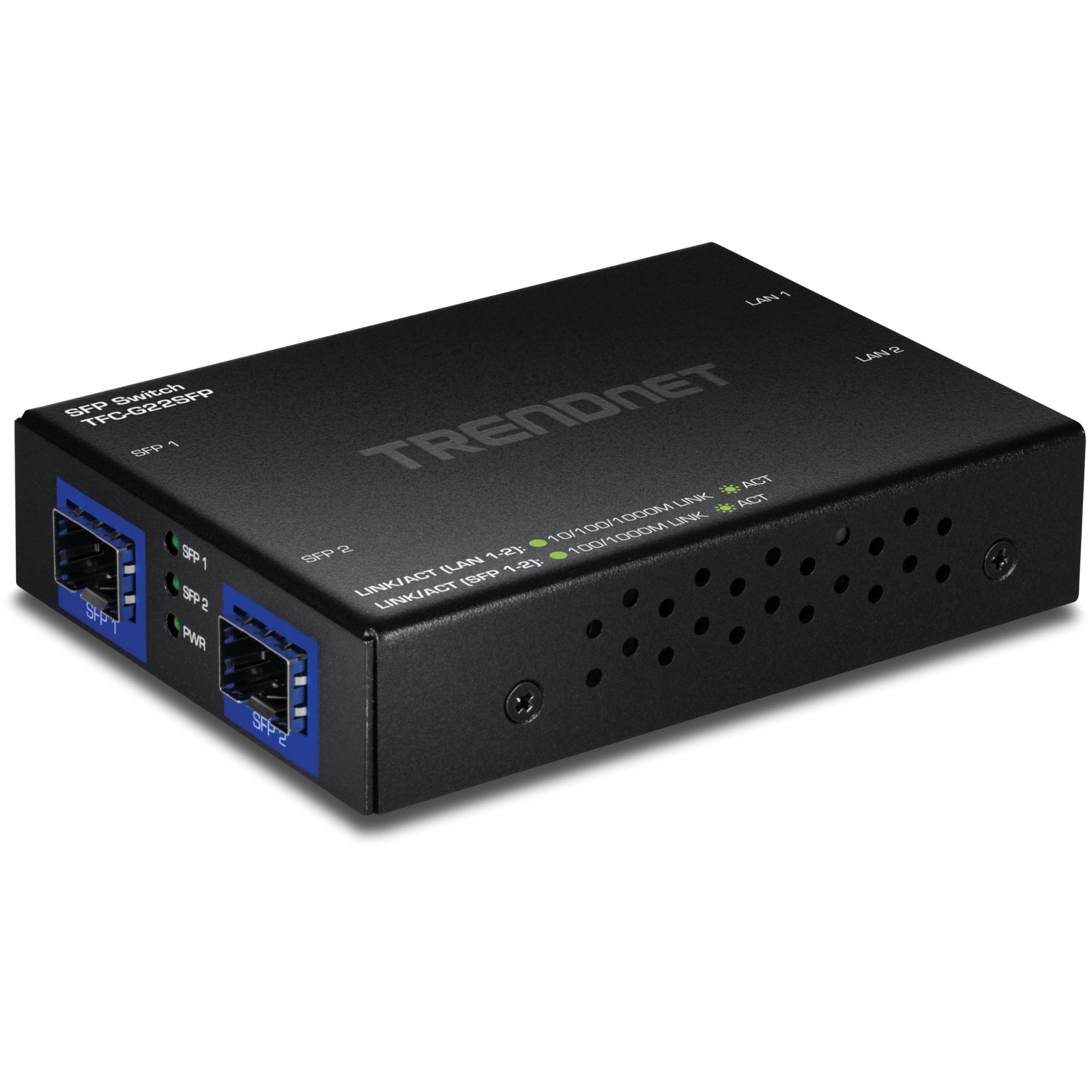 TRENDnet Commutateur Gigabit à 4 Ports avec Ports SFP, TFC-G22SFP, 2 Ports RJ45 1 Gbit/s, 2 Ports SFP 1 Gbit/s, capacité de Commutation 8 Gbit/s, Conforme aux Normes NDAA et TAA