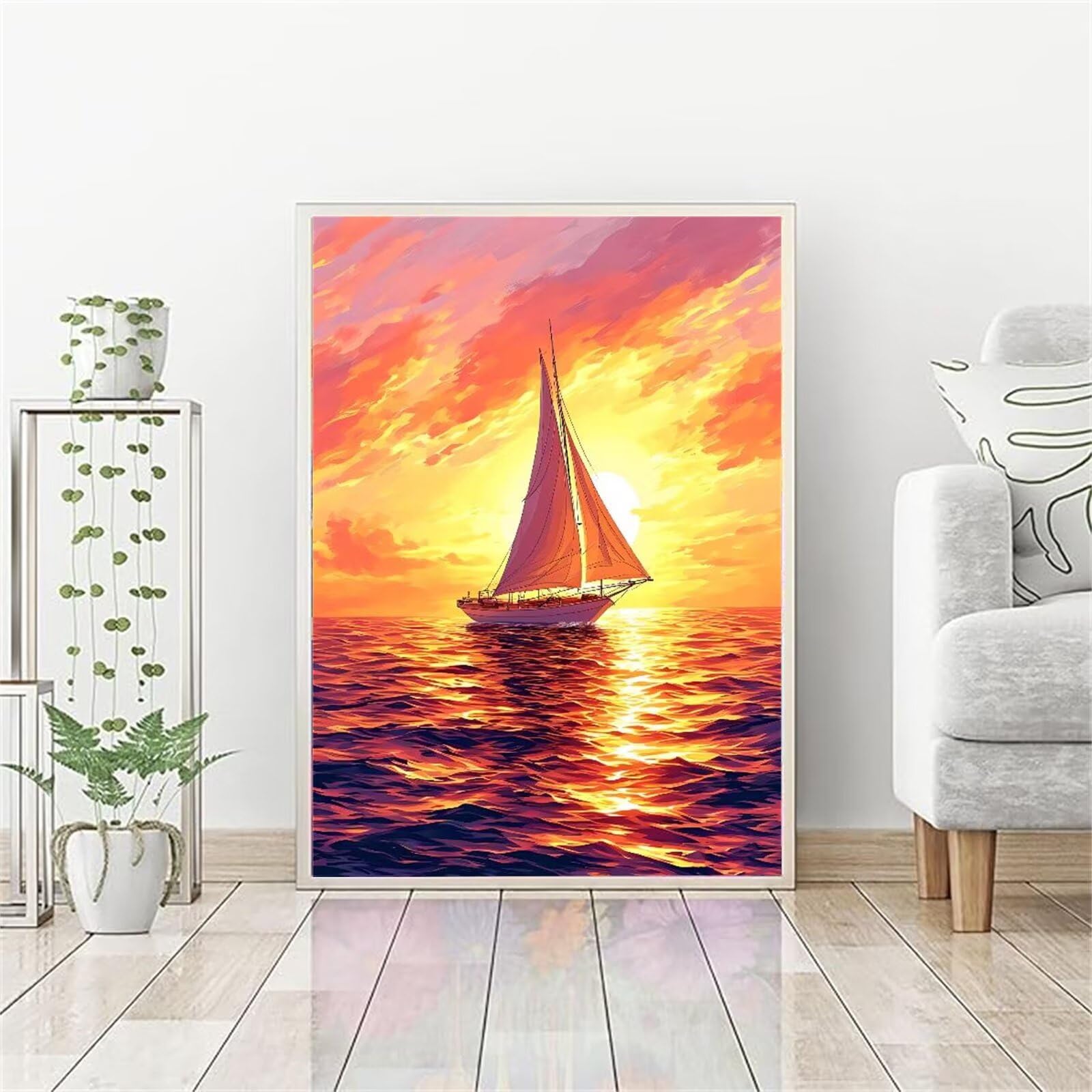 Artnapi Dipingere Con I Numeri: Kit Barca A Vela Su Tela 40x50 Cm Con Cornice