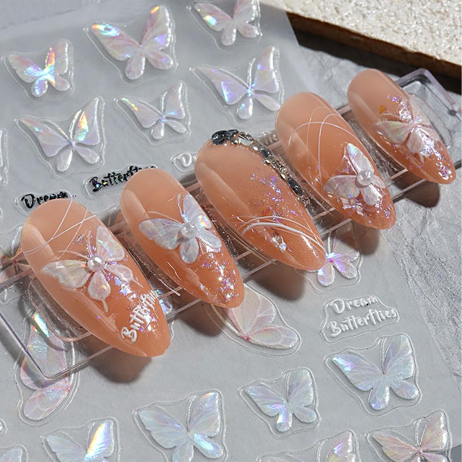 Nagelsticker Schmetterlingsform, 4 Blatt – Rosa, Für Nail Art