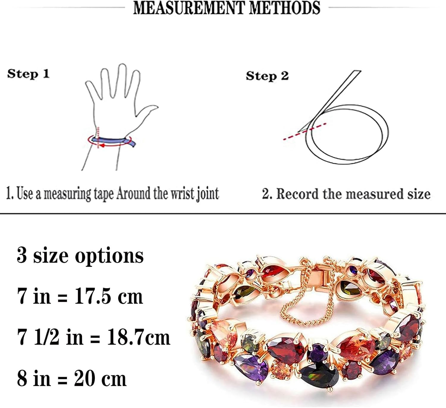 Hermosa 14K Rose Gold Plated Bracelets, Multicolor Cubic Zirconia Classic Tennis Bracelet | Rose Gold Bracelets for Women | Size 7-8 Inch - Image 7