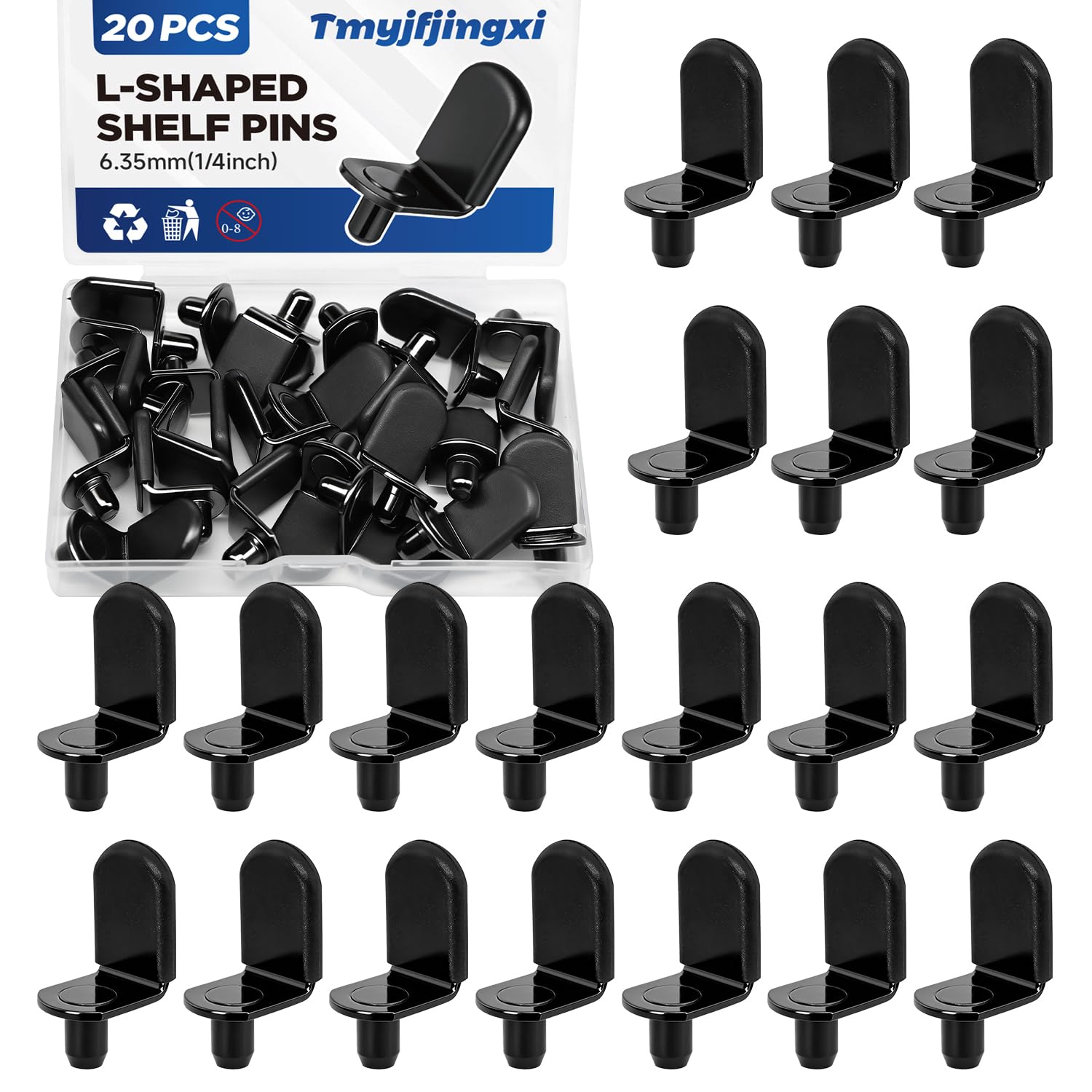 121PCS Black Cabinet Shelf Support Pegs Kit 5 Styles Pins for Wood Shelving Nickel Plated Shelf Holders Peg for Shelves 5mm 6.35mm (1/5inch 1/4inch) YY029-Kit-B — Amazon image 7