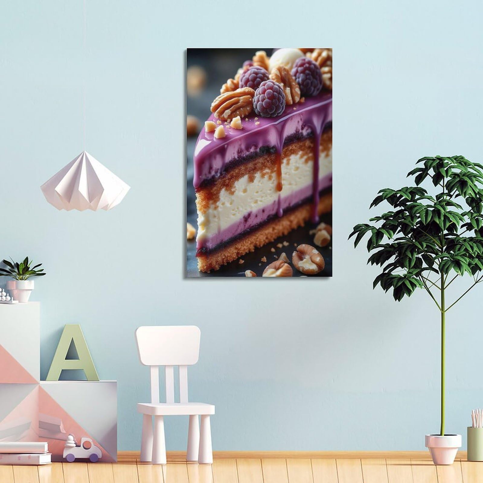 CWLLOG Stampe artistiche da parete su tela, poster artistico da parete, motivo con torta di frutti di bosco, a strati in viola, fragranza dolce, decorazione moderna per soggiorno e camera da letto, 60