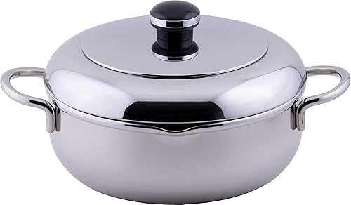 Miyazaki Seisakusho Objet OJ-45 The Tempura - Olla de dos manos, 8.7 pulgadas (8.7 in), fabricada en Japón, compatible con inducción, ligera