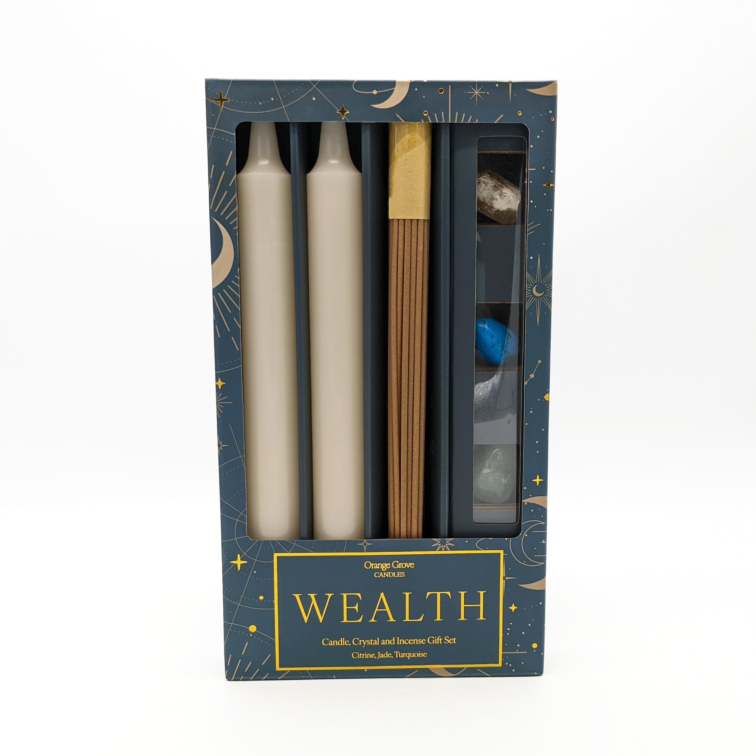 Wealth Candle Crystal Incense Gift Set Sandalwood Wellness Box