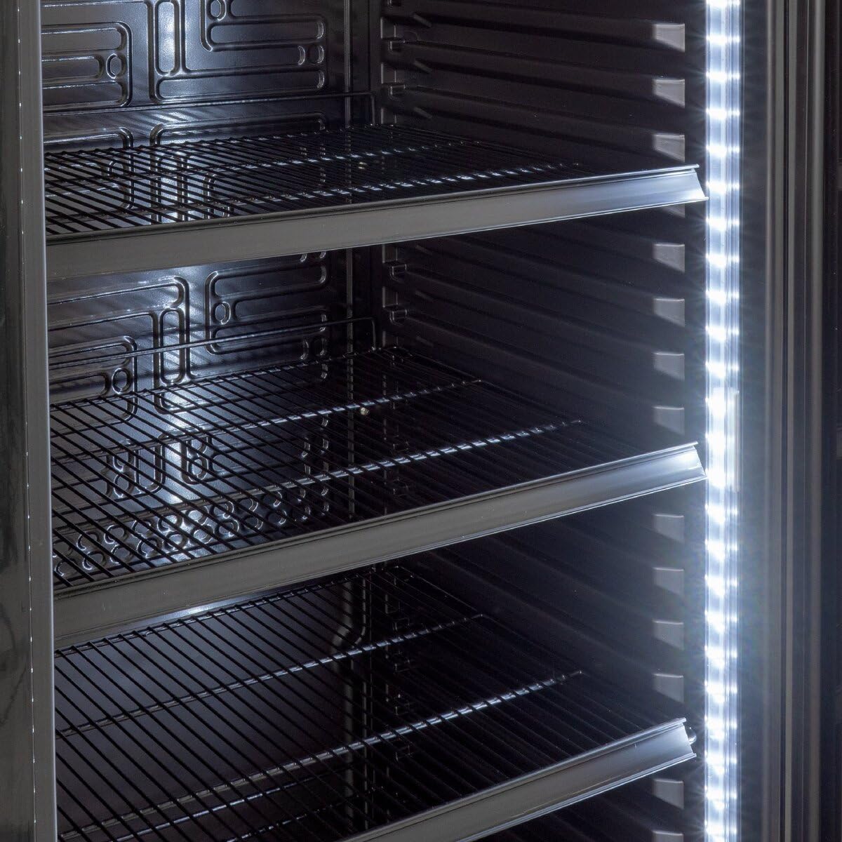 GastroHero Frigorifero per bevande GK-360BB per ristorazione, 4 ripiani regolabili, capacità refrigerante da 360 litri, frigorifero con porta in vetro, illuminazione interna, chiudibile, forniture per