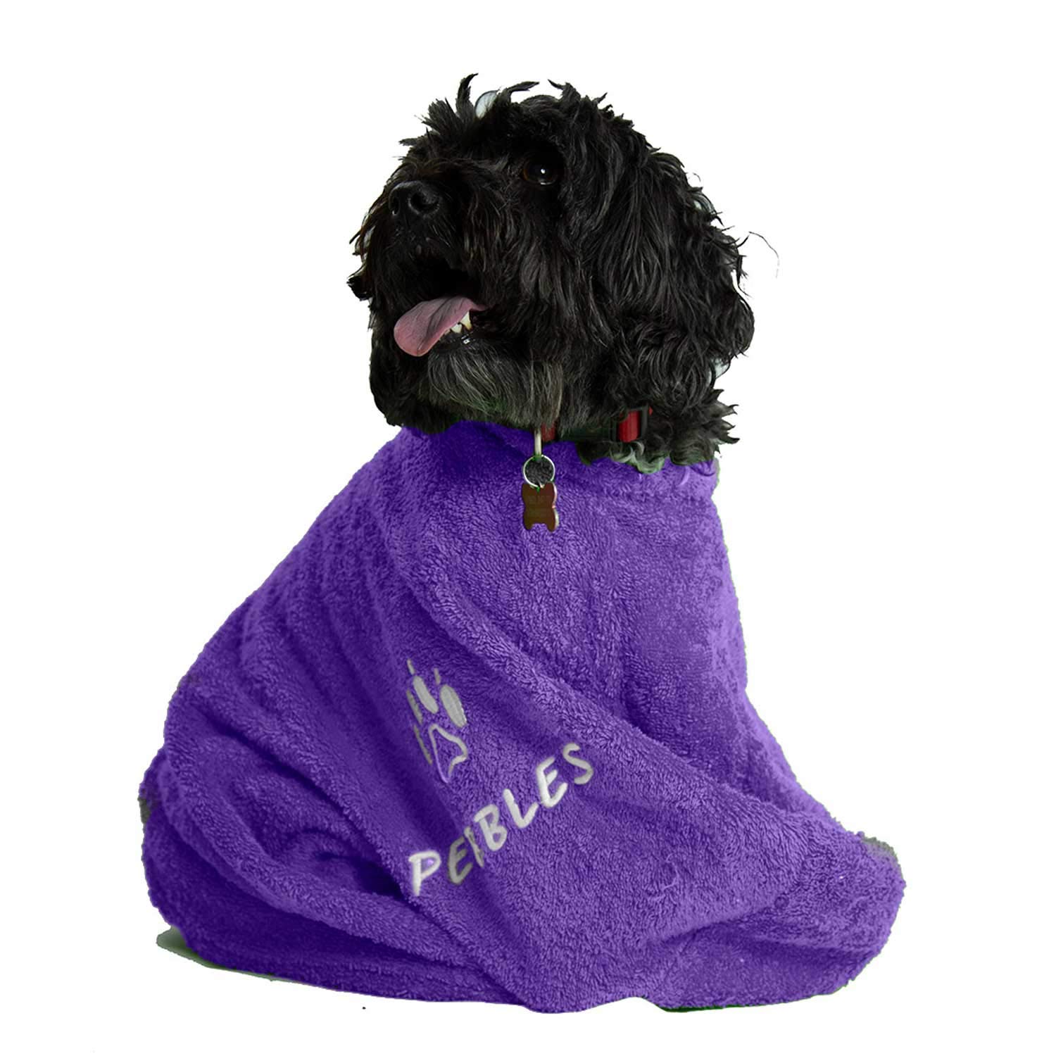 aztex Personalised Towelling Dog Bag, Dog Jacket, Protection from water, mud and dirt, Size 4 - Purple
