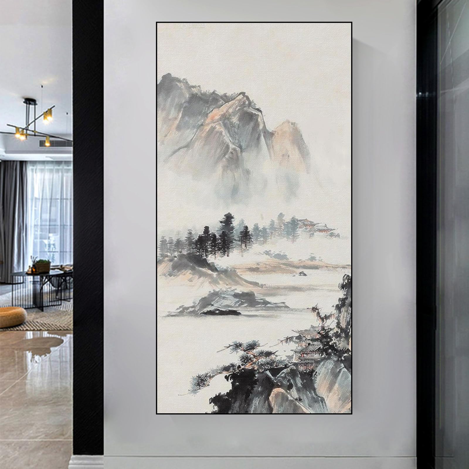 Peinture à l'huile paysage chinois sur toile sans cadre grand format pour salon