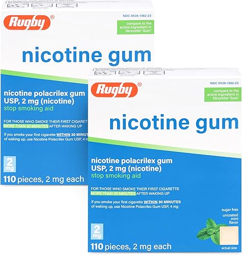 Goma de mascar de nicotina 2 mg sin azúcar sabor menta genérico para Nicorette 110 piezas por caja paquete de 2 total 220 piezas