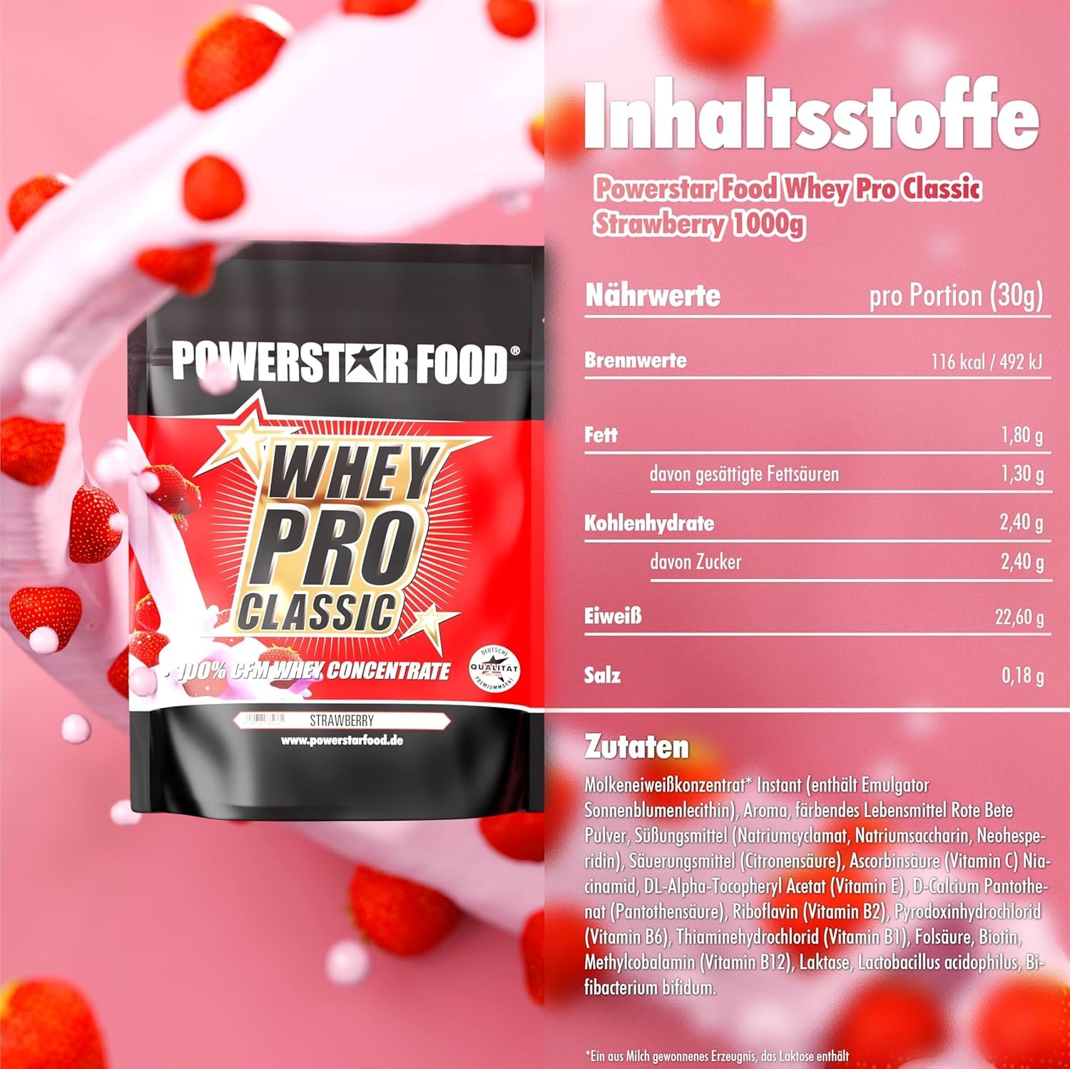 Powerstar WHEY PRO CLASSIC Poudre de protéines de lactosérum 4000 g | Poudre de protéines | Fabriqué en Allemagne | 100 % concentré de lactosérum CFM | Protéines en poudre avec seulement 2 % de
