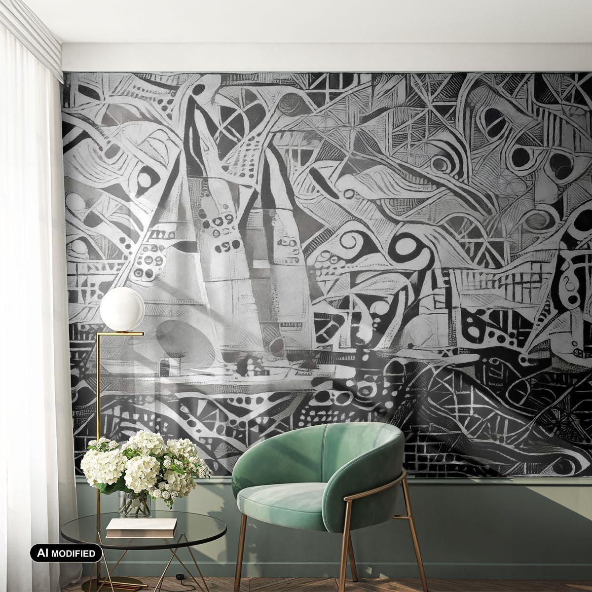 Carta da Parati Vinile in TNT 400x280 cm Astratto Bianco e Nero 3479 WF2