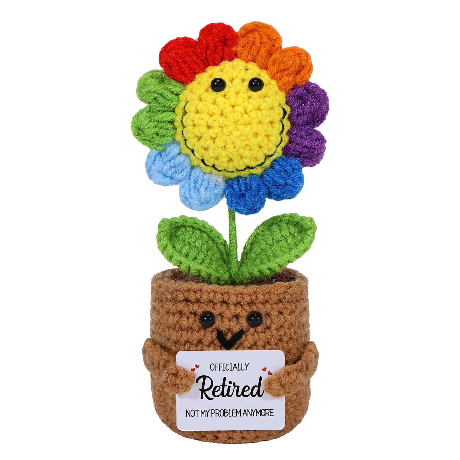 wompolle Mini Retirement Sunflower Crochet with Positive Card Gifts for Women,Retirement Gift for Women Goodbye Gifts for Coworkers Friend