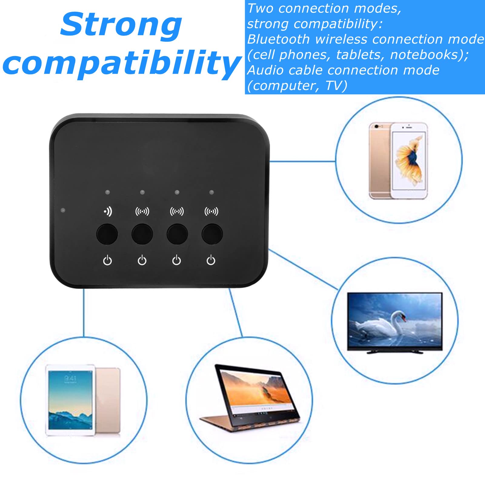 Divisor Bluetooth de 1 entrada y 3 salidas, adaptador de audio estéreo inalámbrico con cable de 3,5 mm, compatible con teléfonos móviles, tabletas, portátiles, para escuchar música, ver películas, jug