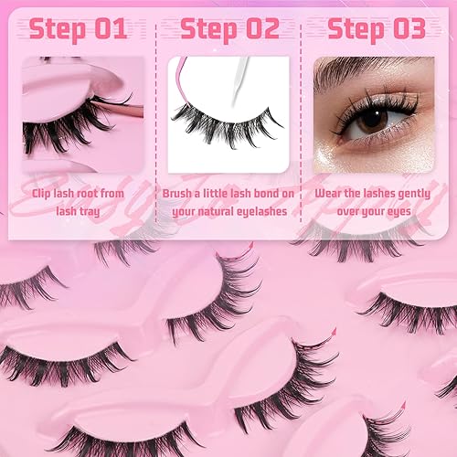 Ahrikiss Cat Eye Lashes False Eyelashes Faux Mink Fluffy Lashes Wispy Strip Lashes Natural Look Long Winged Foxy Lash Pack 10 Pairs Fake Eyelashes(Galaxy Flare)(Soft Swoop)