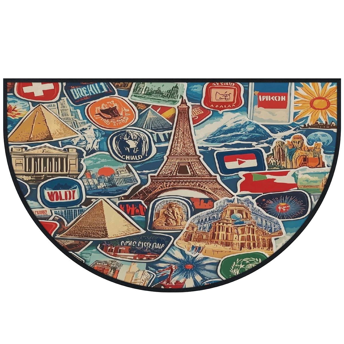 Mexpekil Paillasson de voyage vintage en forme de demi-lune pour intérieur et extérieur, antidérapant, lavable, absorbant, anti-saleté, 100 x 160 cm