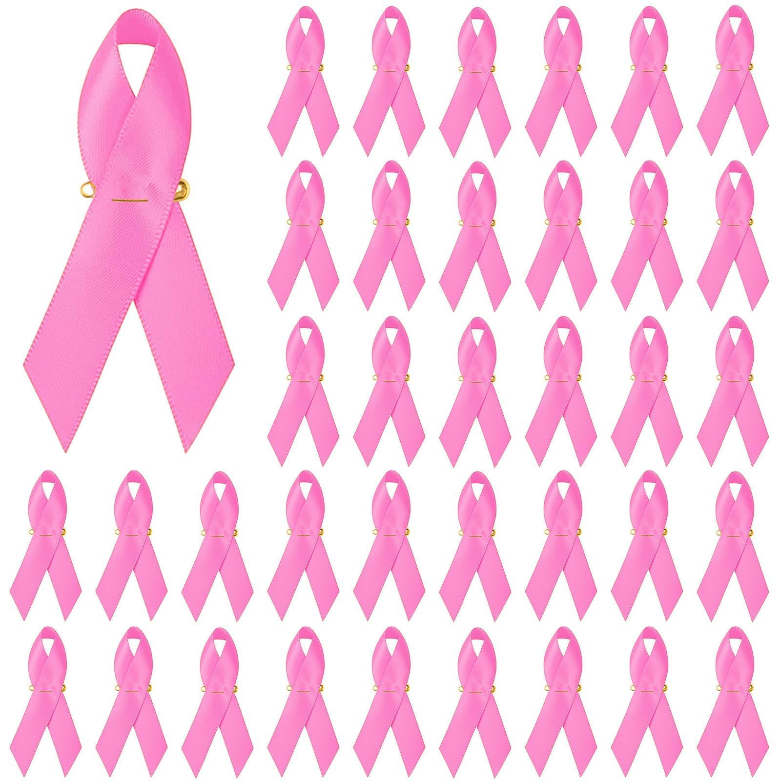 DTOFOOT 150 Pcs Breast Cancer Awareness Ribbons Pink Ribbon with Safety Pins Breast Cancer Awareness Accessories Bulk for Activity Party Supplies