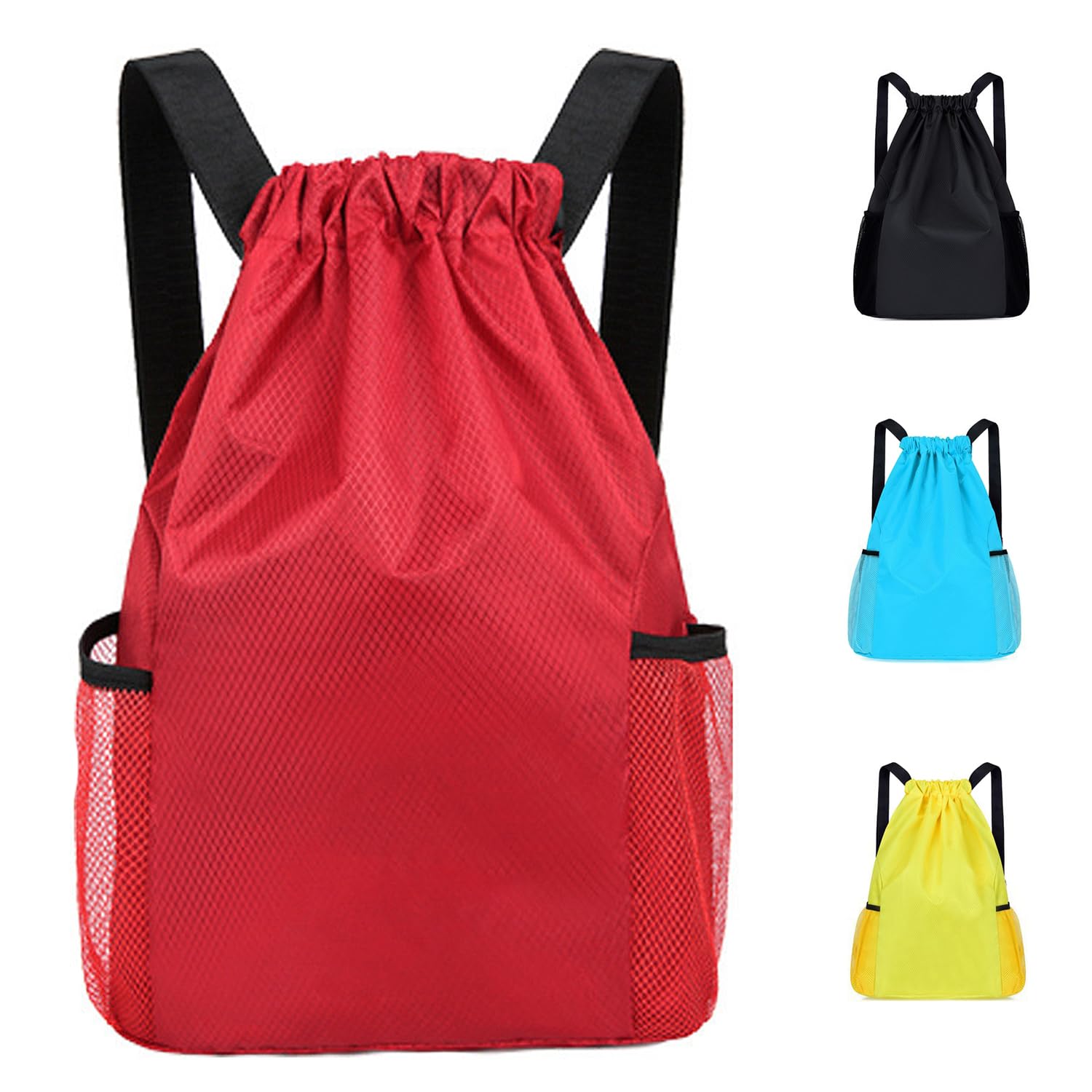 Didiseen Drawstring Bag Waterproof Swim PE Bag Unisex Large Sports String Backpack Oxford Fabric Gym Sack for School Travel Swimming Holidays Climbing Hiking (50x44,Red)