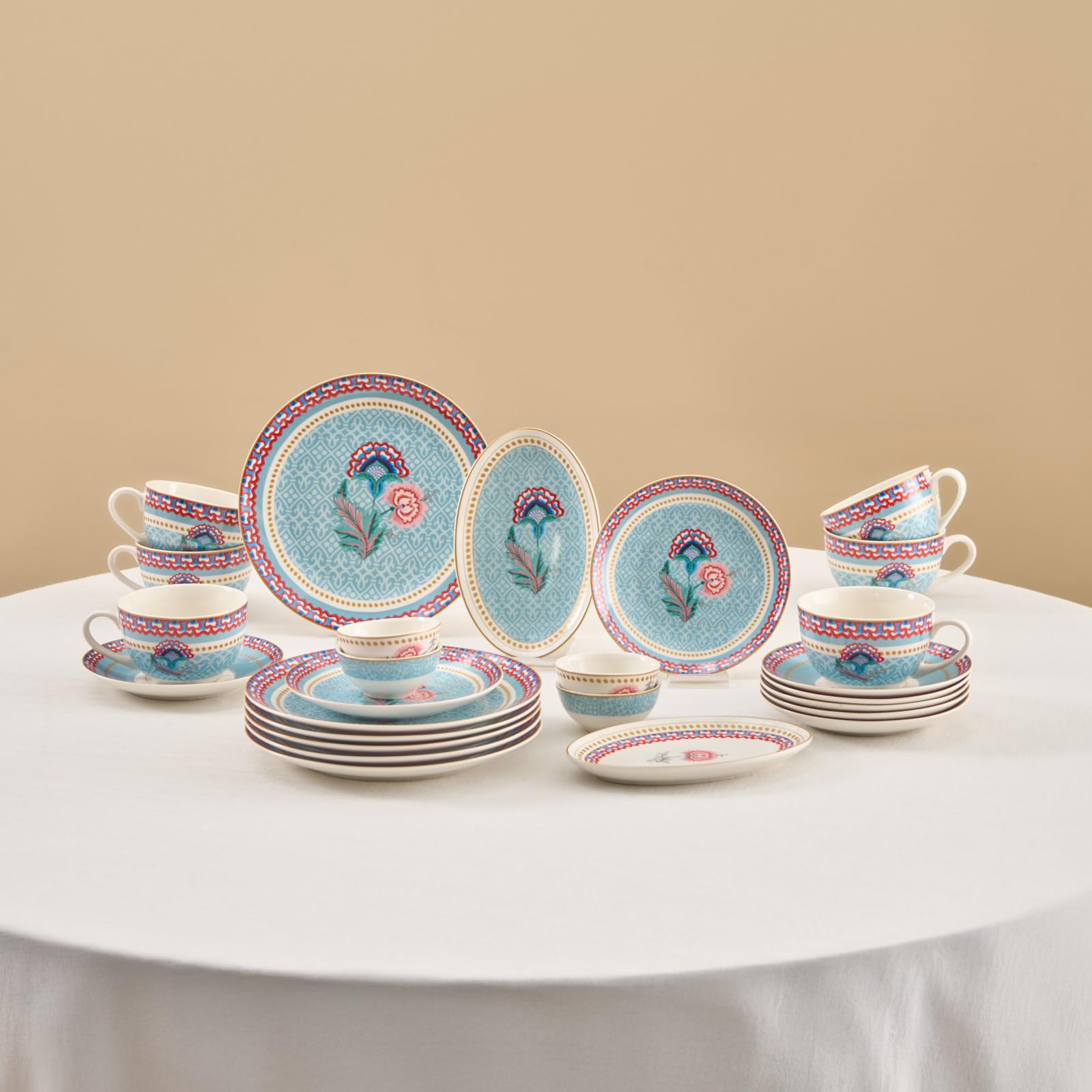 Karaca Blue Forever Bone Spello 26-Piece Breakfast Set – Elegant Bone China Tableware For Everyday Mornings
