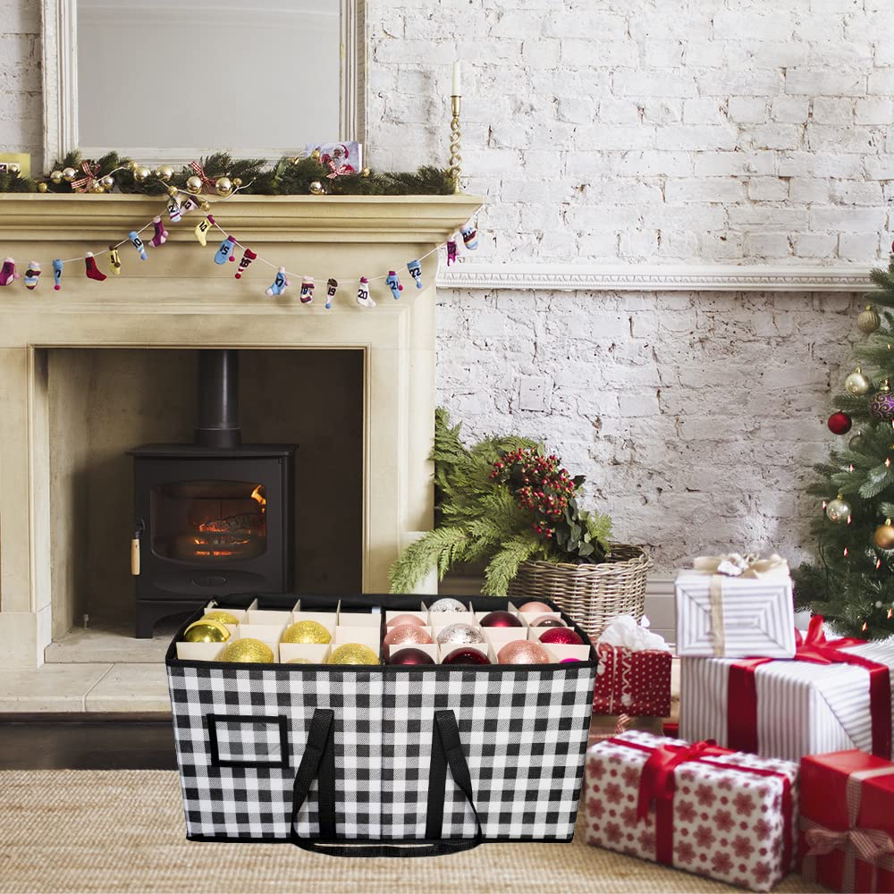 Boîte Rangement Décorations Noël – 128 Compartiments Ajustables, Couvercle, Poches, Double Zip, Tissu Oxford