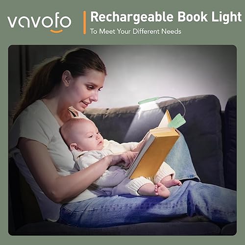 Miniatura 42 de VAVOFO Luz de lectura recargable con clip, 7 LED con 3 temperaturas de color, 9 niveles de brillo, luces de libro para leer en la cama con indicador