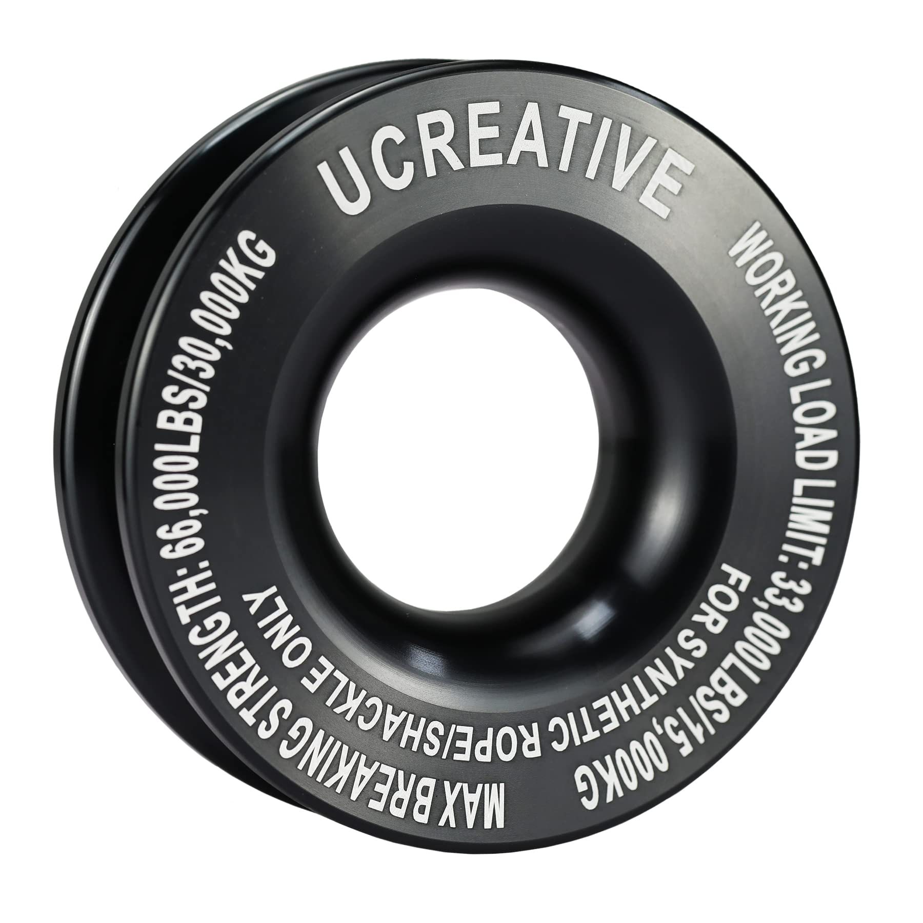 UcreativeWinch Snatch Recovery Ring 66,000 lbs for Soft Shackle and Synthetic Rope for ATV UTV SUV Truck Off-Road Vehicle Recovery (Black)