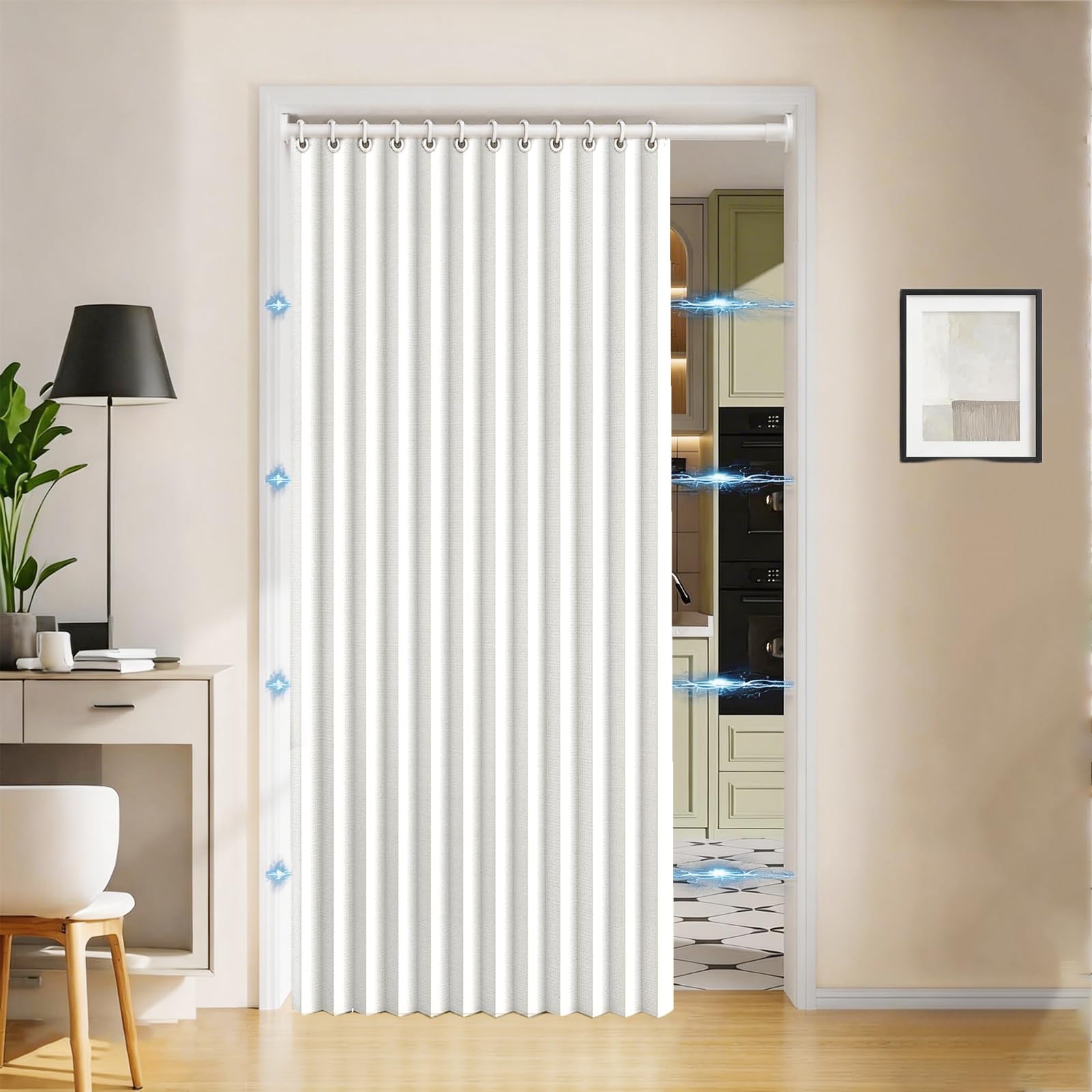 Magnetic door curtains, foldable pleated curtains, suitable for bedrooms, room partitions, and living rooms-white-W140cmxH200cm โ image 1