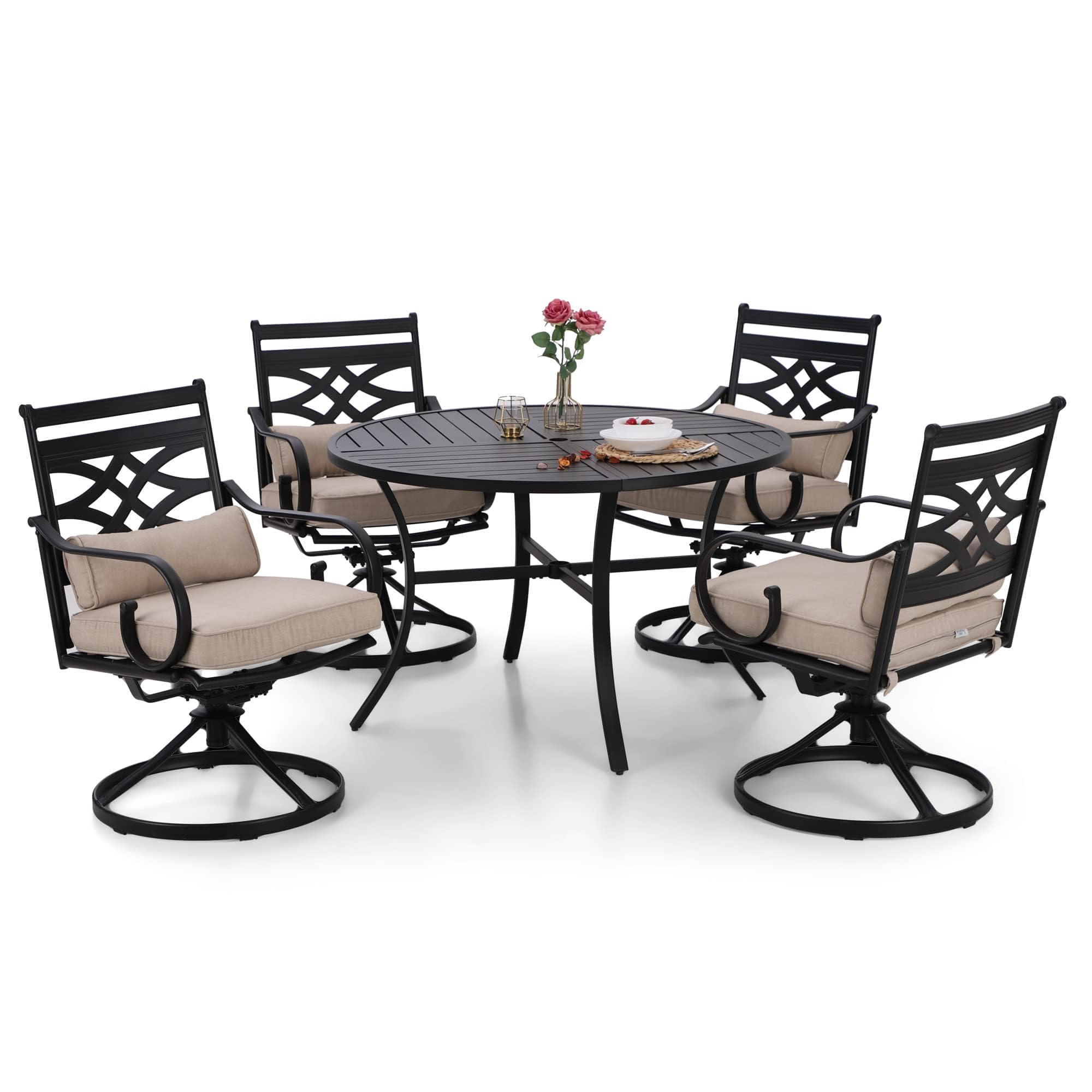 Sophia and William Swivel Patio Dining Set for 4, Outdoor Table and Chairs, Removable Seat Cushions, Black 42" Round Patio Dining Table