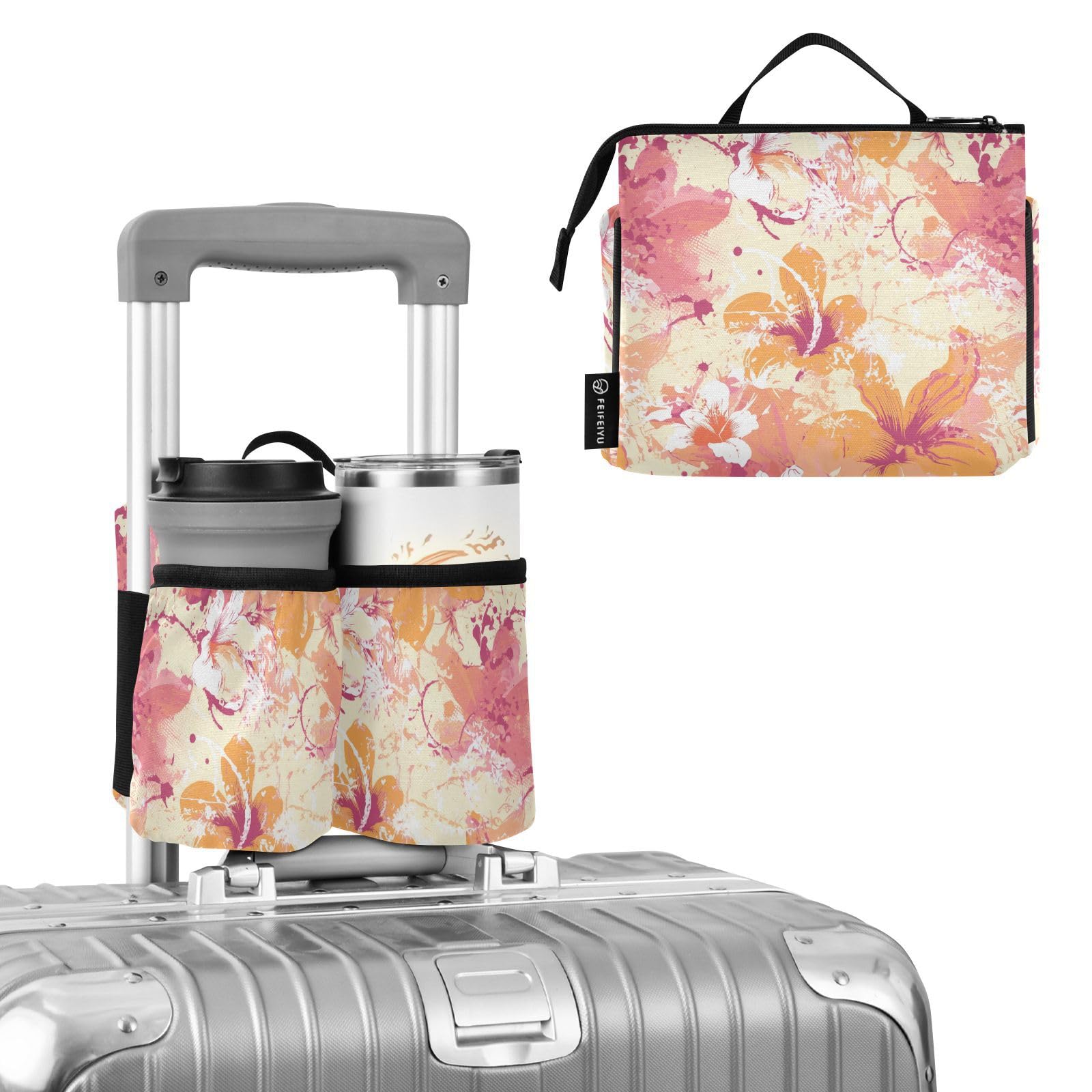 Suitcase Cup Holder Upgraded Abstract Art Abstract Flowers Attachment Cup Holder Drink Beverages Caddy Coffee