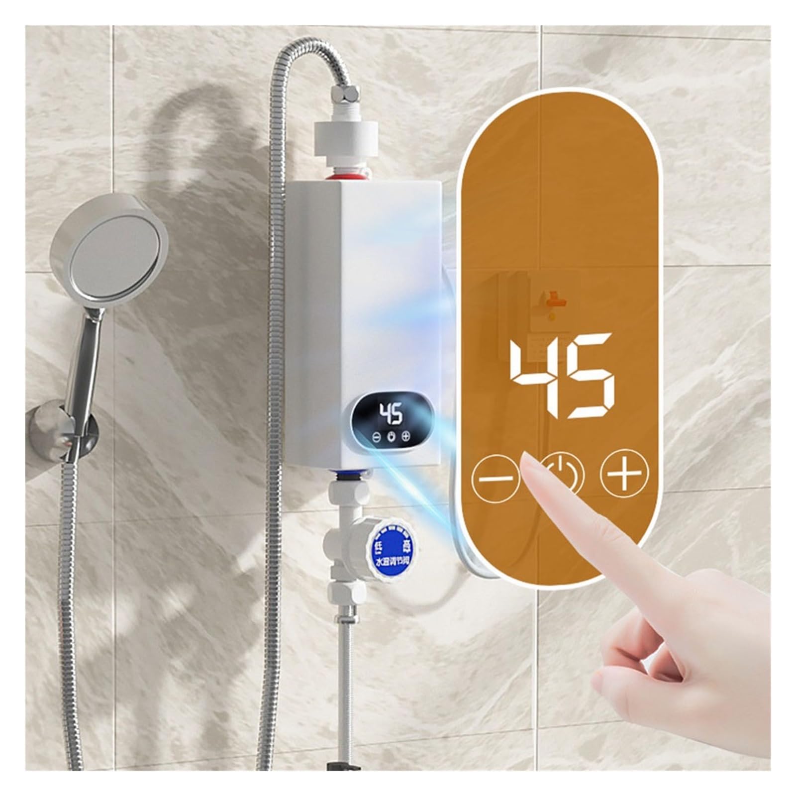 Elektryczny podgrzewacz wody przepływowy, 5500W Bezzbiornikowy Podgrzewacz Wody Elektryczny Elektryczny Podgrzewacz Wody Cyfrowy Wyświetlacz Natychmiastowy Podgrzewacz Ciepłej Wody Ekran Dotykowy LCD