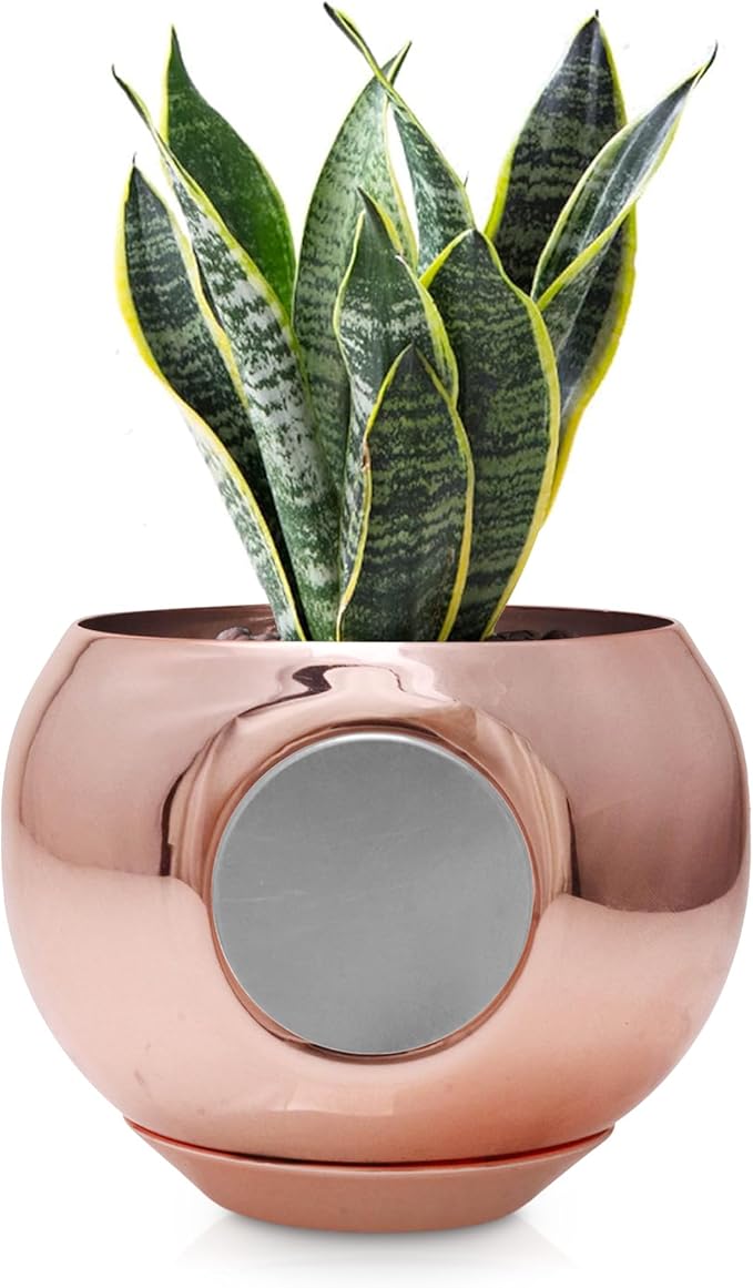 Magnetic Plant Pot Unique Window Planter for Succulents, Indoor & Outdoor Greenery Self-Adhesive Magnet Attachment, Drainage Holes, Detachable Reservoir Rose Gold