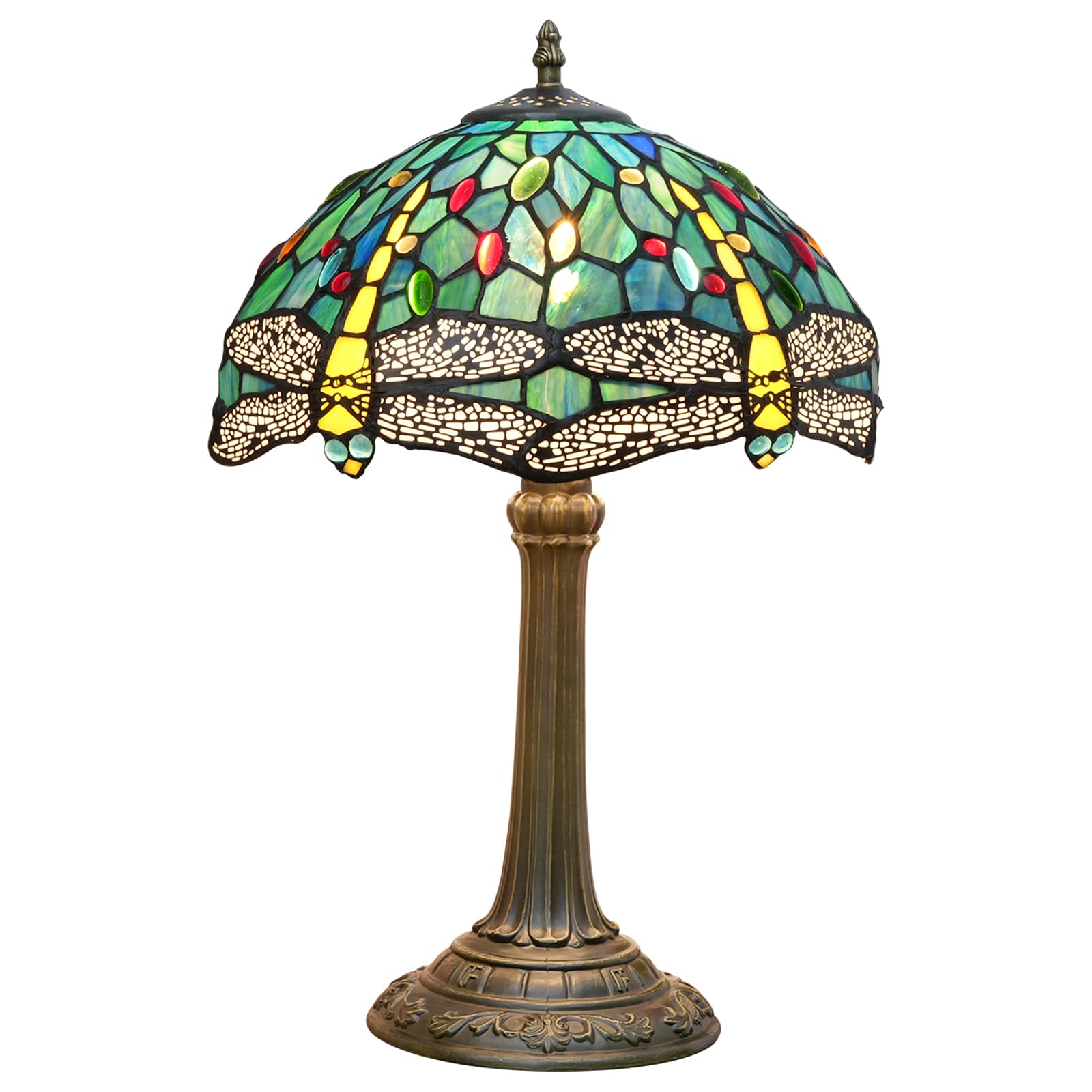 Blivuself Tiffany Table Lamp Dragonfly Style Blue Green Stained Glass Table Lamp Bedroom Reading Desk Light for Home Living Room Office Dormitory Dining Room Decorate Light