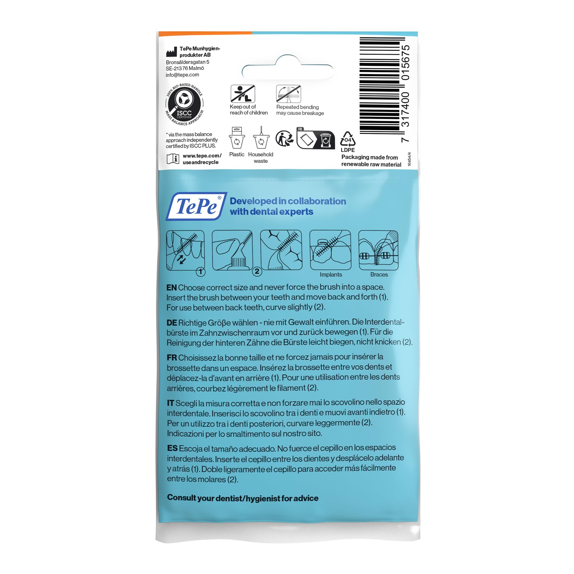 Scovolino TePe, Original, Arancione, 0.45mm/ISO 1, 8pz, rimozione placca, pulizia interdentale efficace, filo interdentale, per spazi stretti