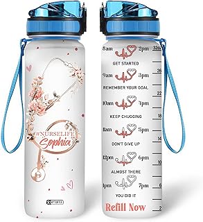 Hyturtle Personalized Nurse Life 32Oz Liter Motivational Water Bottle, Customized Name With Time Marker, Appreciation Gifts For Women Nurse Coworkers Friends Family On Birthday Nurse Day