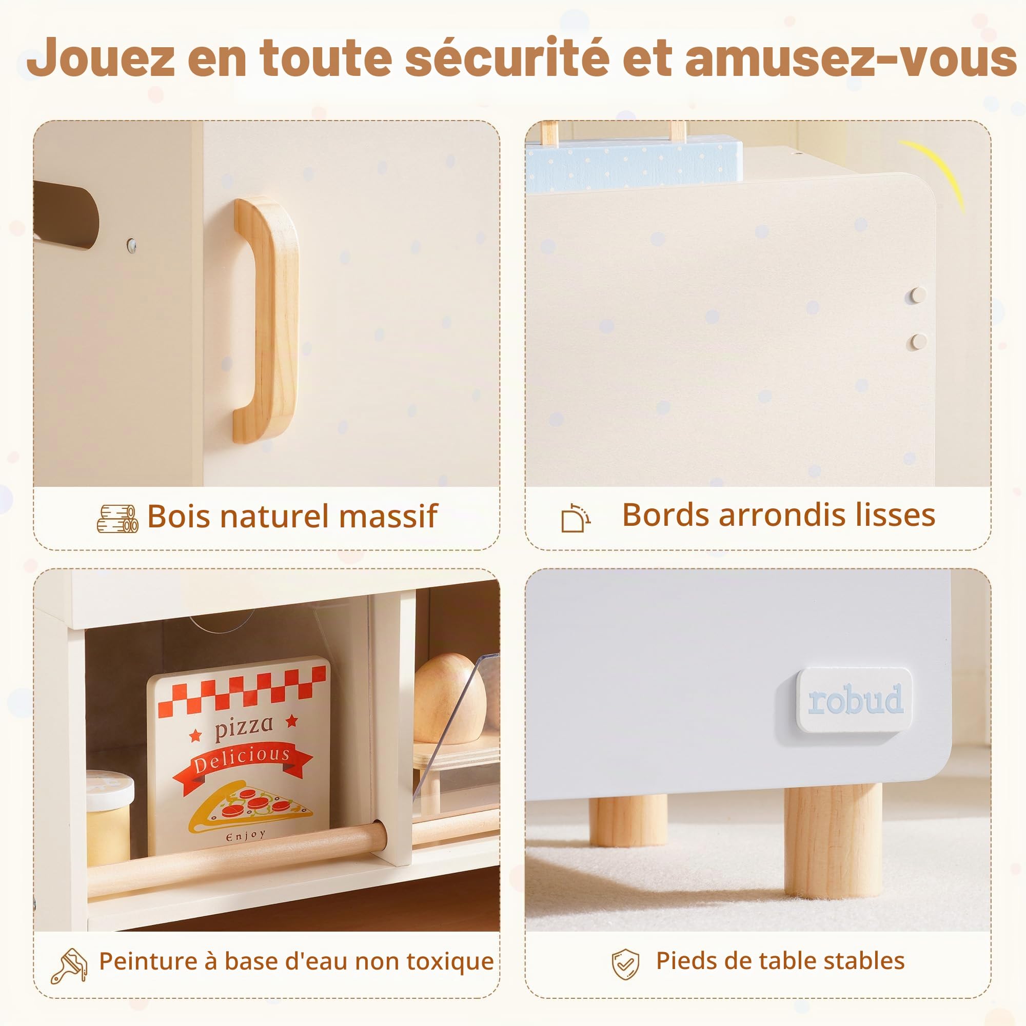 ROBUD Ensemble de Jeu réfrigérateur en Bois pour Enfants, avec Tableau Noir, Compartiment congélateur et Accessoires, réfrigérateur de Jeu pour la Cuisine, pour Les garçons Les Filles 3+