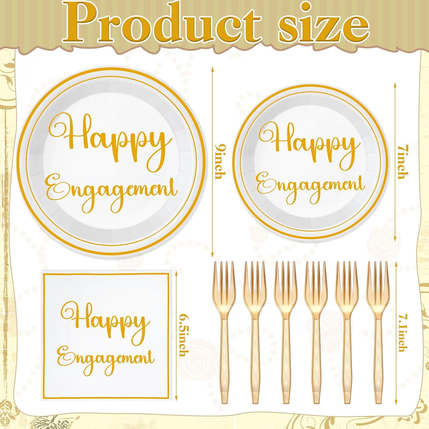 Geyoga 96 Pcs Happy Engagement Party Decorations White Gold Engaged Plates and Napkins She Said Yes Disposable Dinnerware Happy Engagement Plates for Wedding Bridal Shower Party Supplies Serve 24