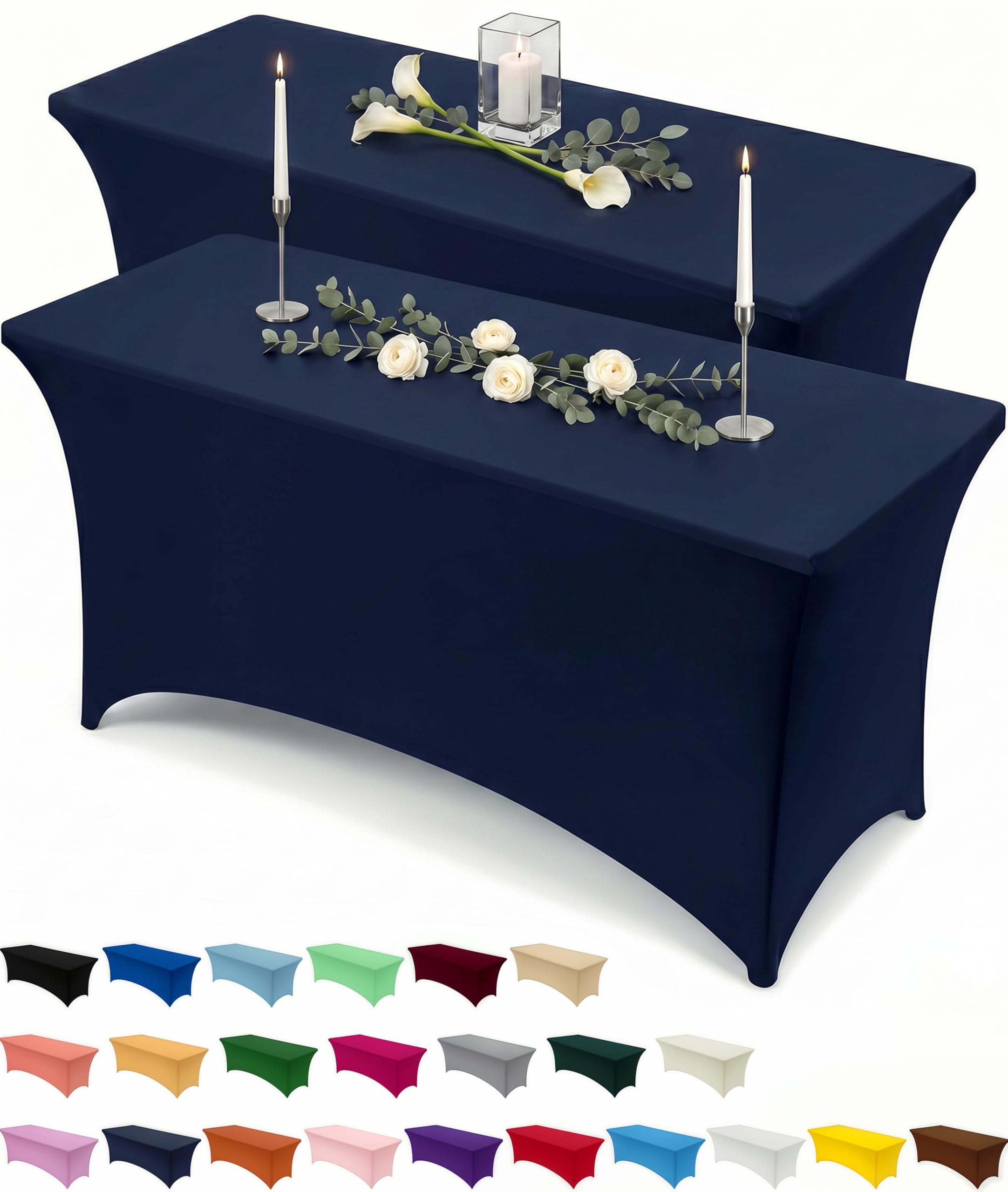 Utopia Kitchen Spandex Table Cloth 2 Pack [4FT, Navy] Tight, Fitted, Washable and Wrinkle Resistant Stretch Rectangular Patio Table Cover for Event, Wedding, Banquet & Parties [122Lx76Wx76H] cm