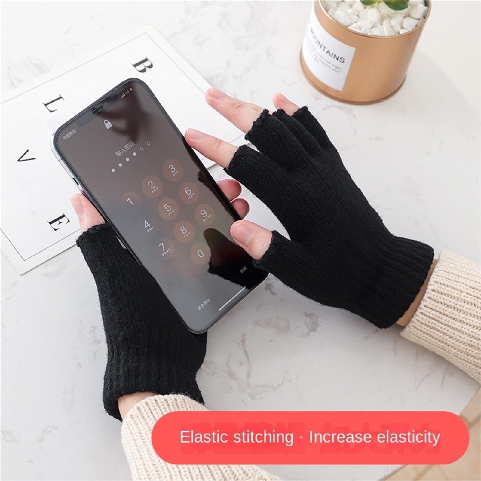 Guantes Térmicos Sin Dedos 1Pair Black Half Finger Fingerless Gloves For Women And Men Wool Knit Wrist Cotton Winter Warm Workout