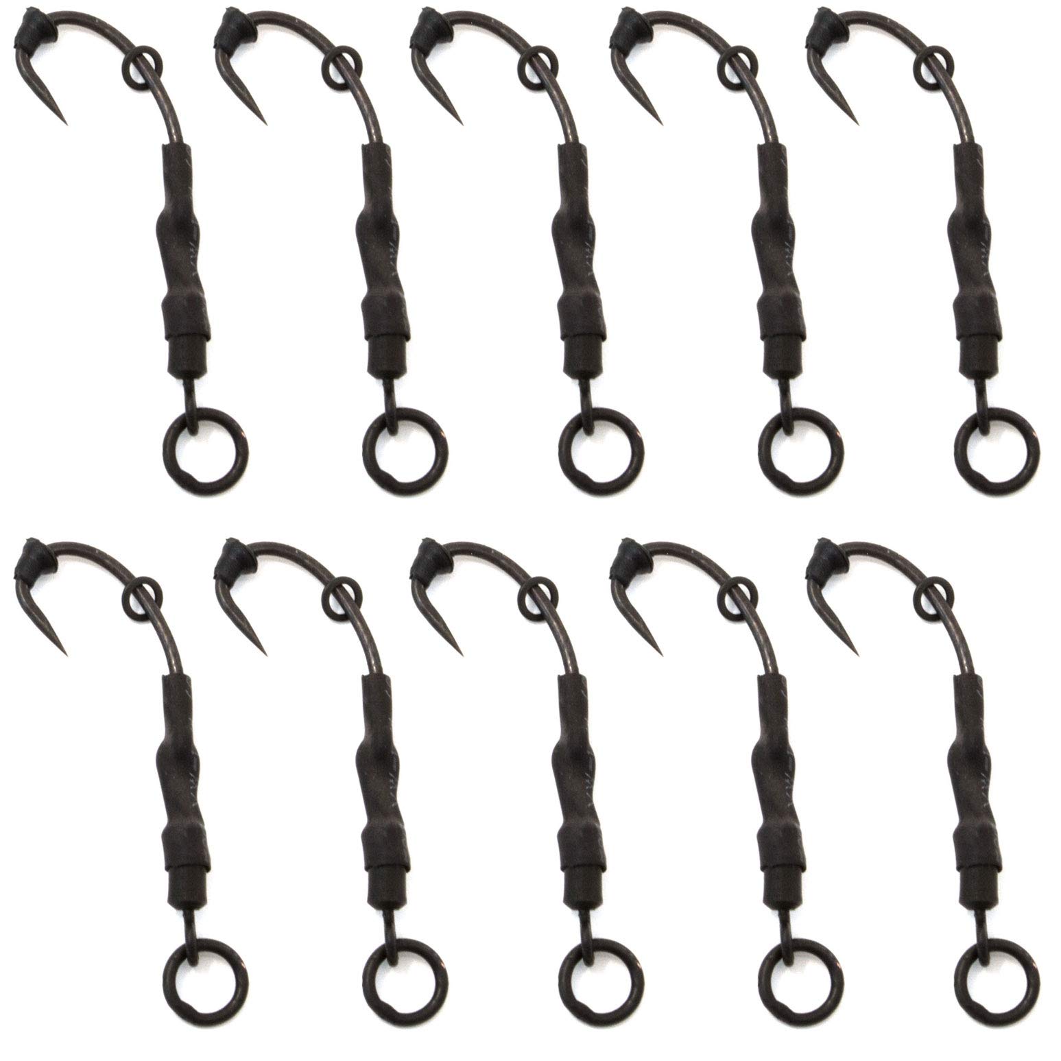 Pack of 10 Phoxinus Ronnie Rigs All black with Teflon coated phoxinus hooks. Hair rigs for carp fishing
