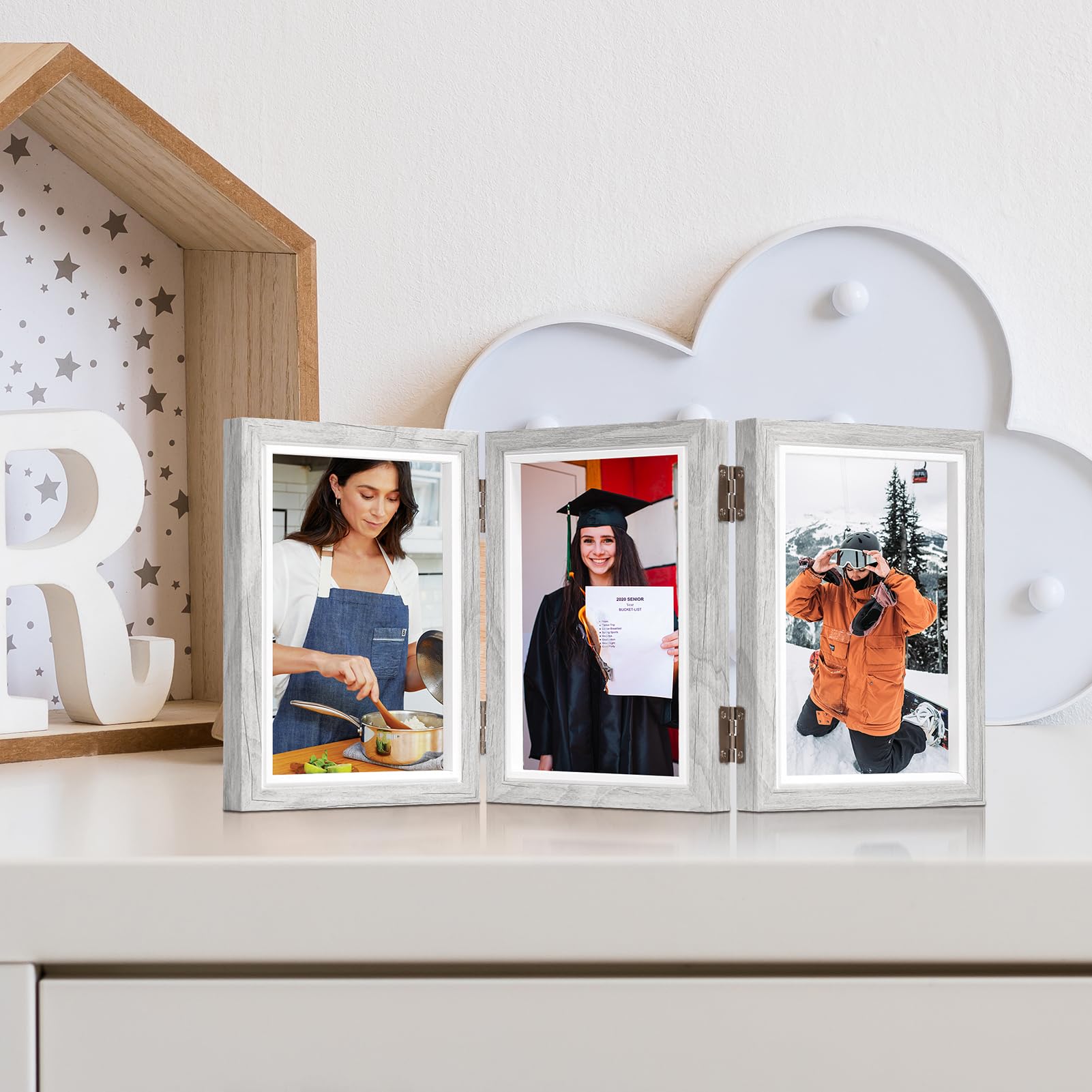 Cornice Portafoto Pieghevole In Legno 3 Ante Per Foto 10x15 Cm – Rustica, Acrilico HD, Idea Regalo - 2