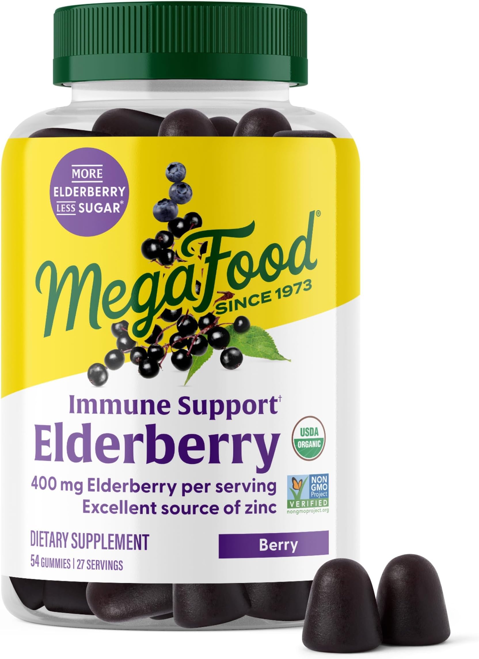 Elderberry Gummies for Kids, Teens & Adults, Immune Support Supplement, Gummy Vitamins - Made with Zinc & Real Food, Pectin-Based, USDA Organic, Vegan - 54 Count, 27 Servings