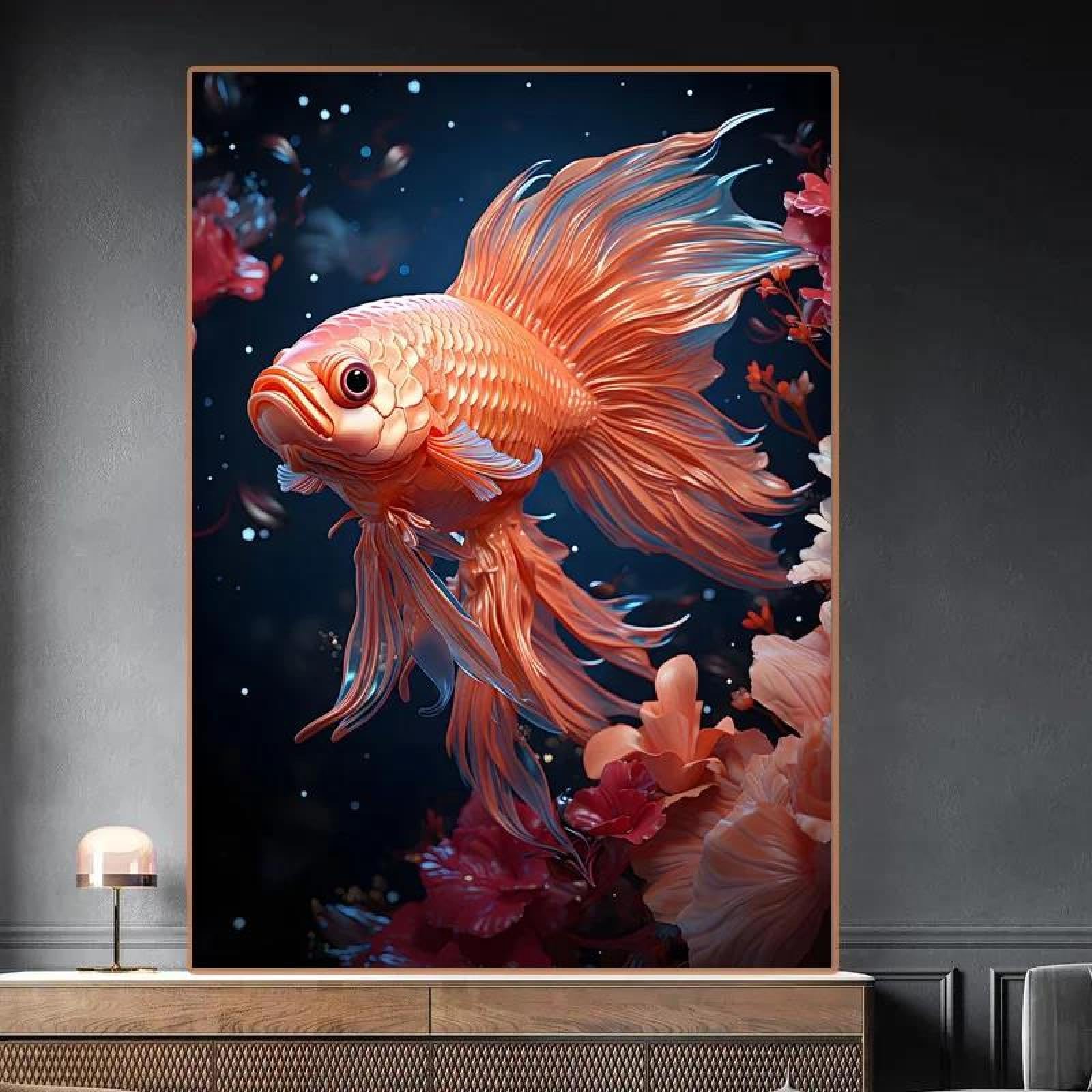 Baibexing Abstract Colorful Fish Koi Poster Prints Canvas Painting Wall Art Pictures Home Decor A3 50X70Cm Unframed