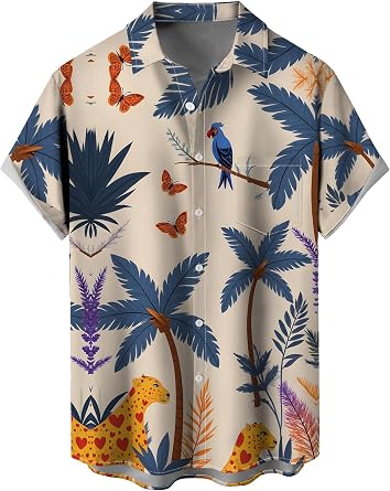 Mens Hawaiian Shirt Button Down Casual Summer Beach Holiday Printed Short Sleeves Tropical Shirts