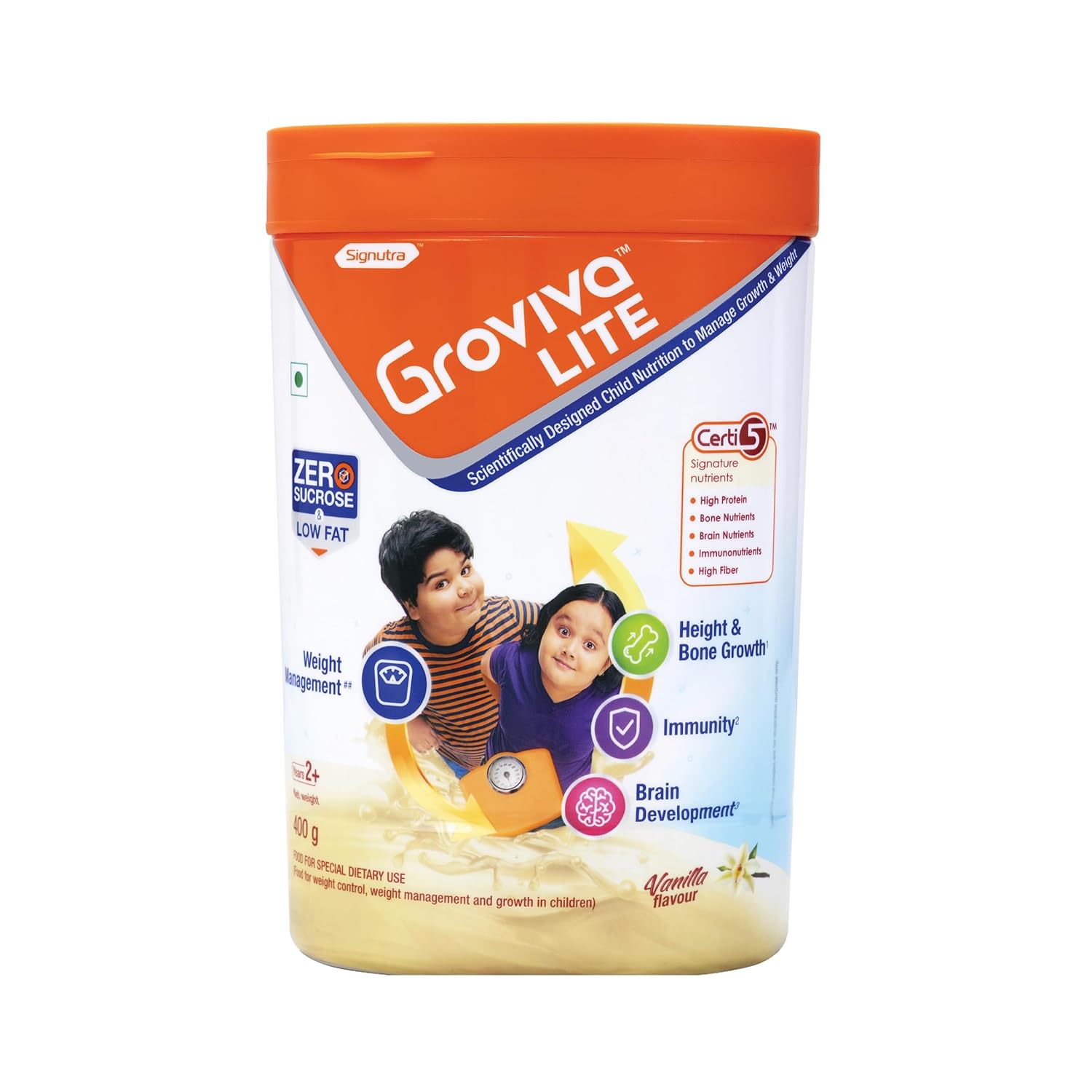 Groviva Lite Child Nutrition Powder to Manage Growth & Weight Jar (Vanilla 400Gram)
