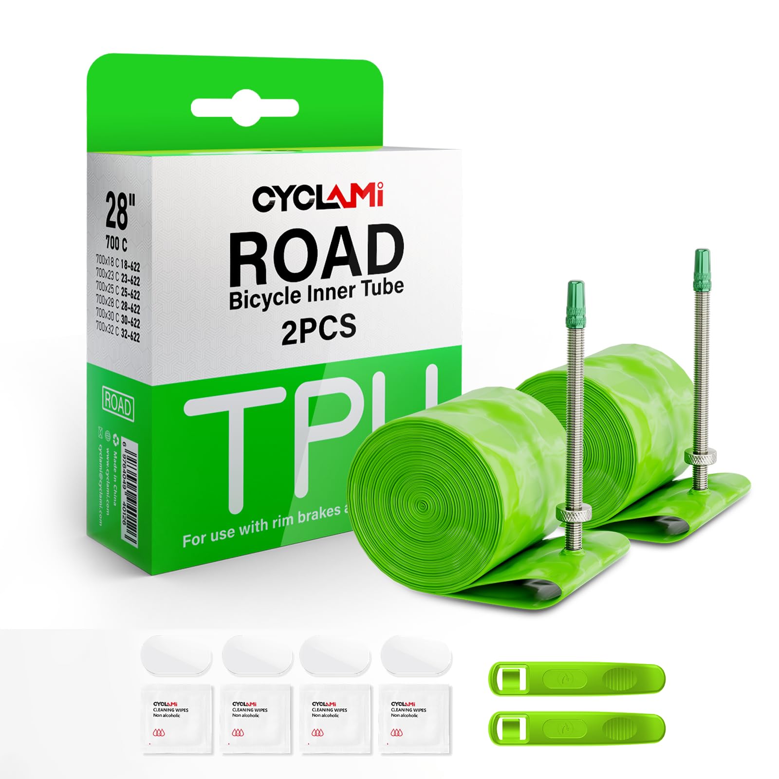 2 Pack TPU Inner Tube 700C x 18-32C for Road Bike Tire Upgraded Durability Bicycle Tube 80MM Length of Aluminum Presta Valve