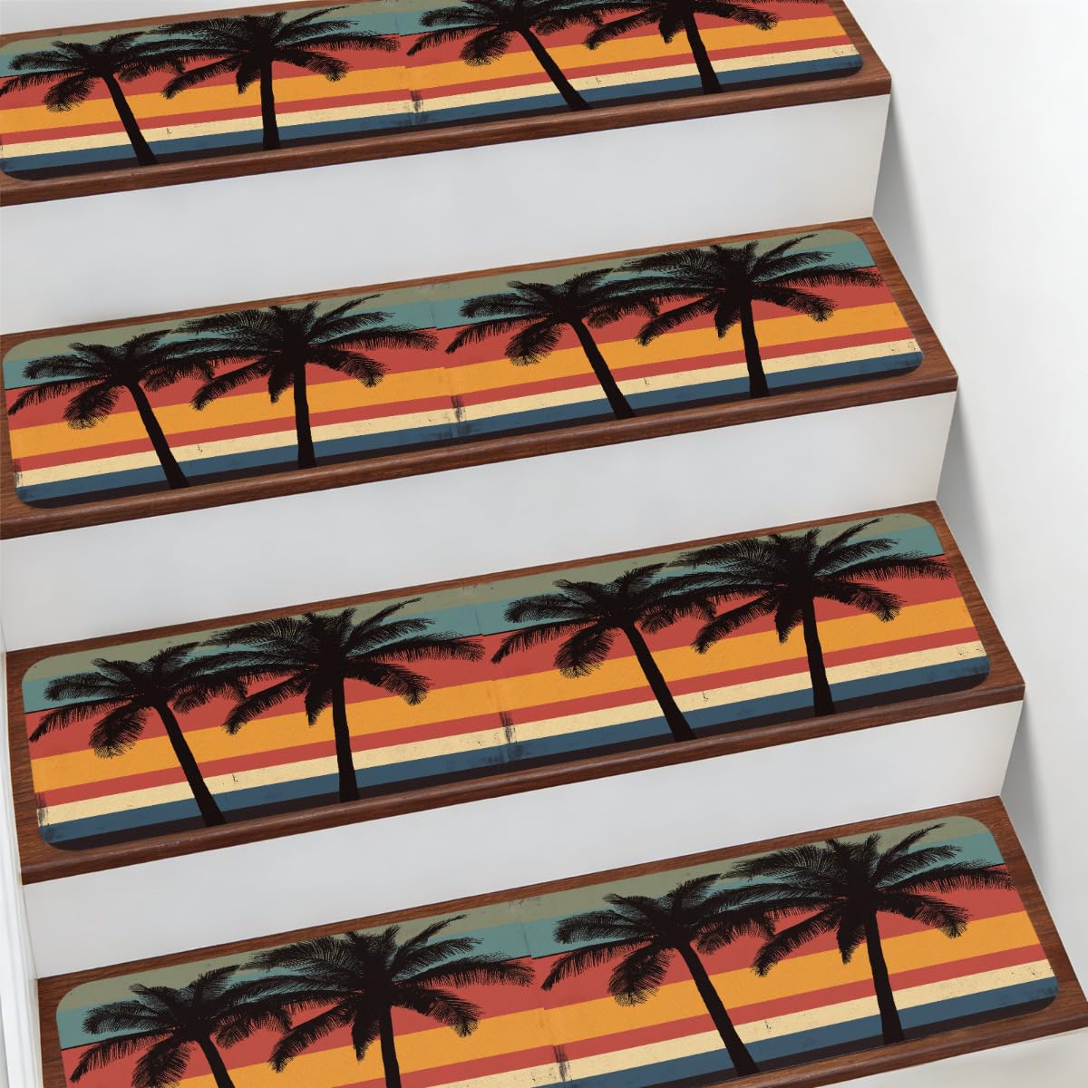 Tapetes antideslizantes para peldaños de escalera con diseño de palmeras