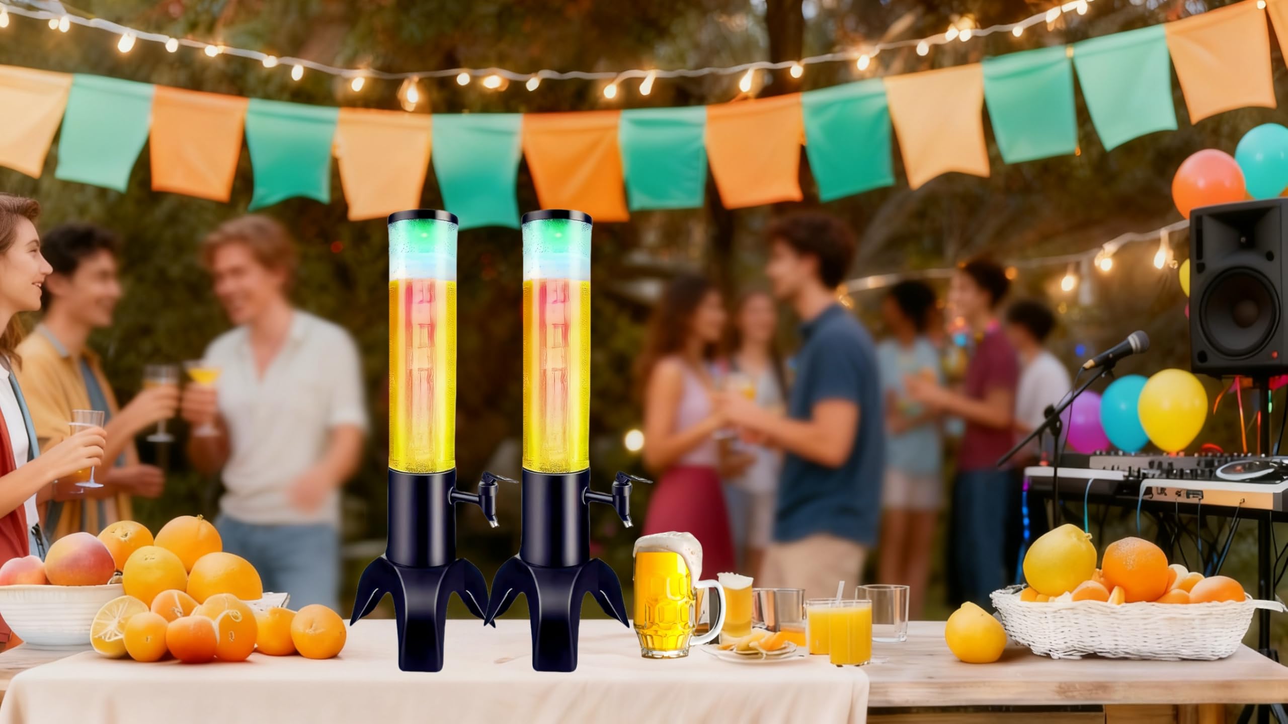 Torre de bebidas: dispensador de torre de mimosa de 1.5 L con tubo de hielo y luz LED, dispensador de cerveza de mesa de 50 onzas/1.58 cuartos de galón para fiestas, bares, pubs, restaurantes