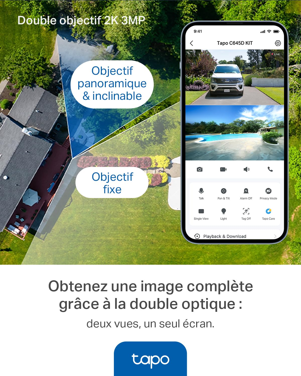 Tapo C645D KIT Caméra Extérieur sans Fil Solaire 2K Double Objectif – Caméra Surveillance WiFi Extérieure sans Fil 360°, Détection IA Personne/Véhicule/Animal, Suivi Automatique, Batterie 10000mAh