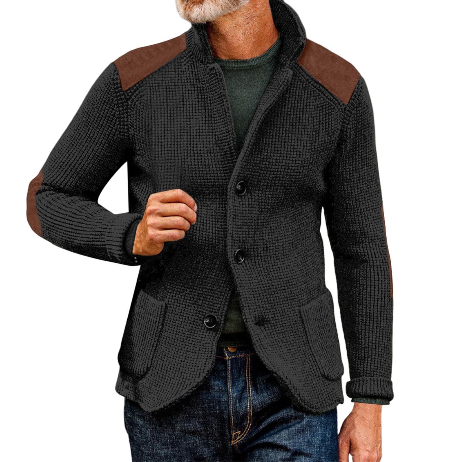 Cardigan Hombre Botones, Chaqueta De Punto Hombre con Cuello Chal Suéter Cuello V Punto Manga Larga Solapa Cuello Abrigo De Punto con Bolsillos Chaqueta De Entretiempo De Punto