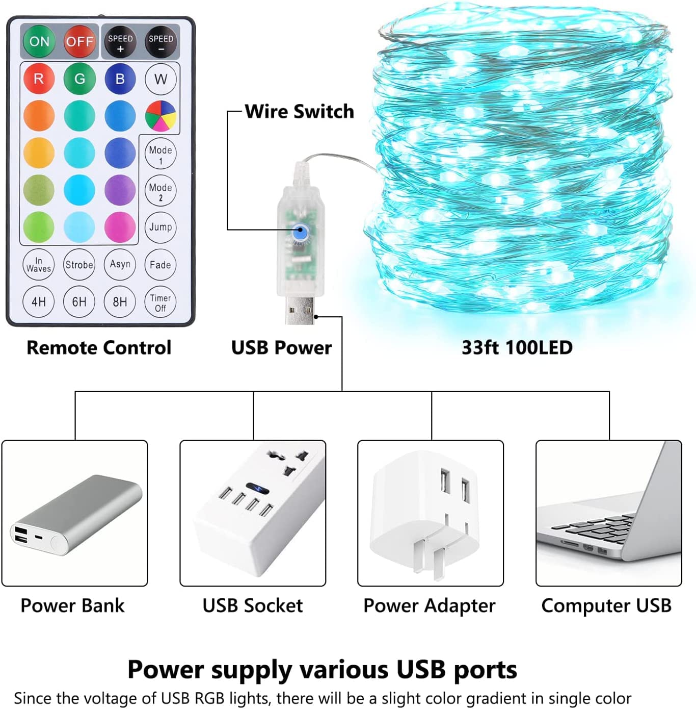 PhilzOps Halloween Luci LED USB, 10M 100 LED Multi Colore Natale Catena Luminos Interni Filo d'argento Mini Luci Stringa Impermeabile per Esterni Bottiglie DIY Feste Matrimonio Casa Patio Decorazione