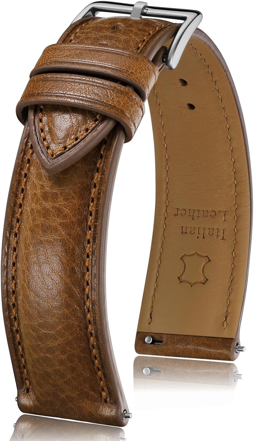 Getalia Italian leather Watch Band Tuscany Natural Vegetable-Tanned Full Grain Genuine Leather,18mm 19mm 20mm 21mm 22mm Quick Release Replacement Watch Straps for Men and Women Thick and Soft