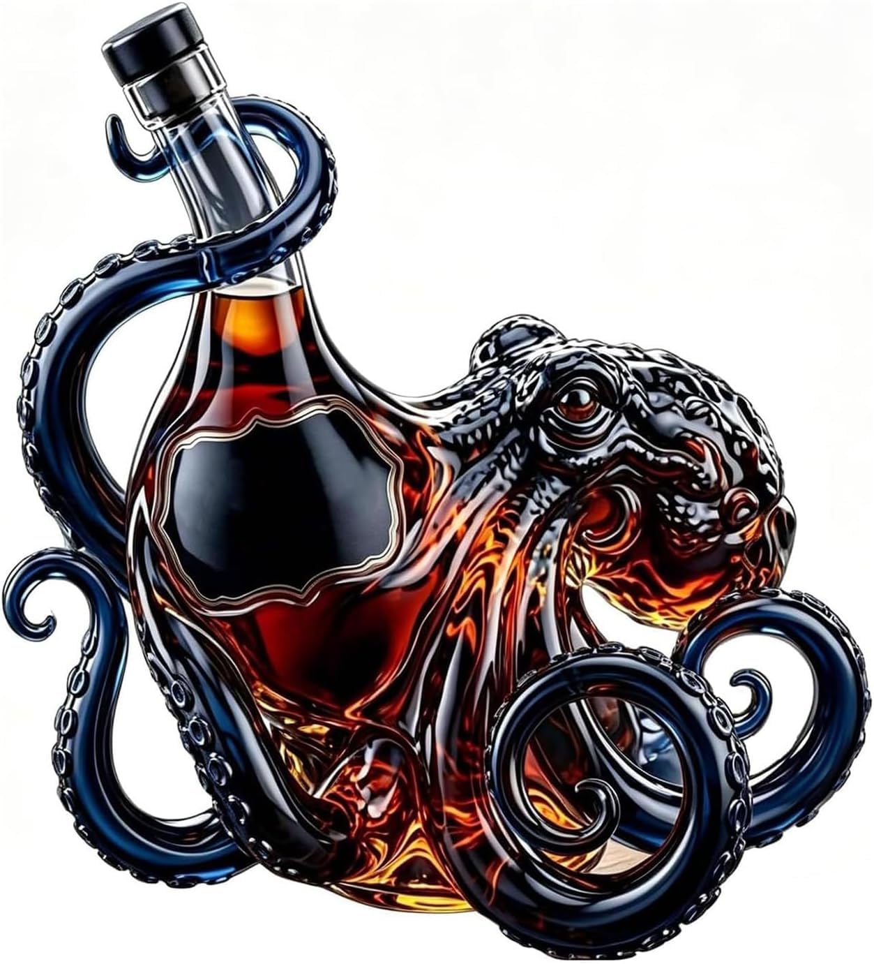 Kraken Bouteille en verre borosilicate 3D en forme de pieuvre de rhum Kraken 350 ml, carafe à décanter, sculpture de décoration marine nautique, décoration de bar, cadeau de collection pour homme et